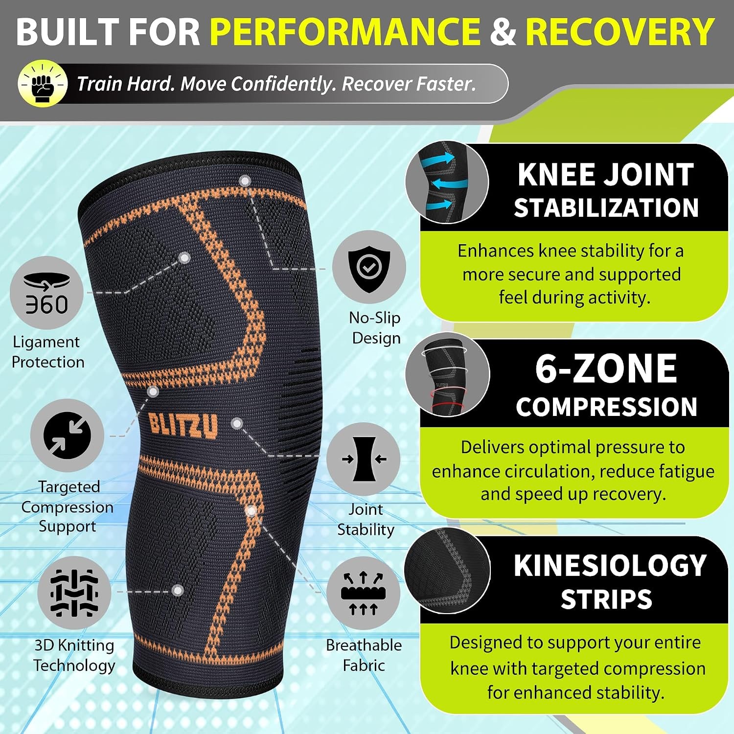 Knee Brace for Meniscus Tear 2 Pack Compression Sleeve Men and Women Support