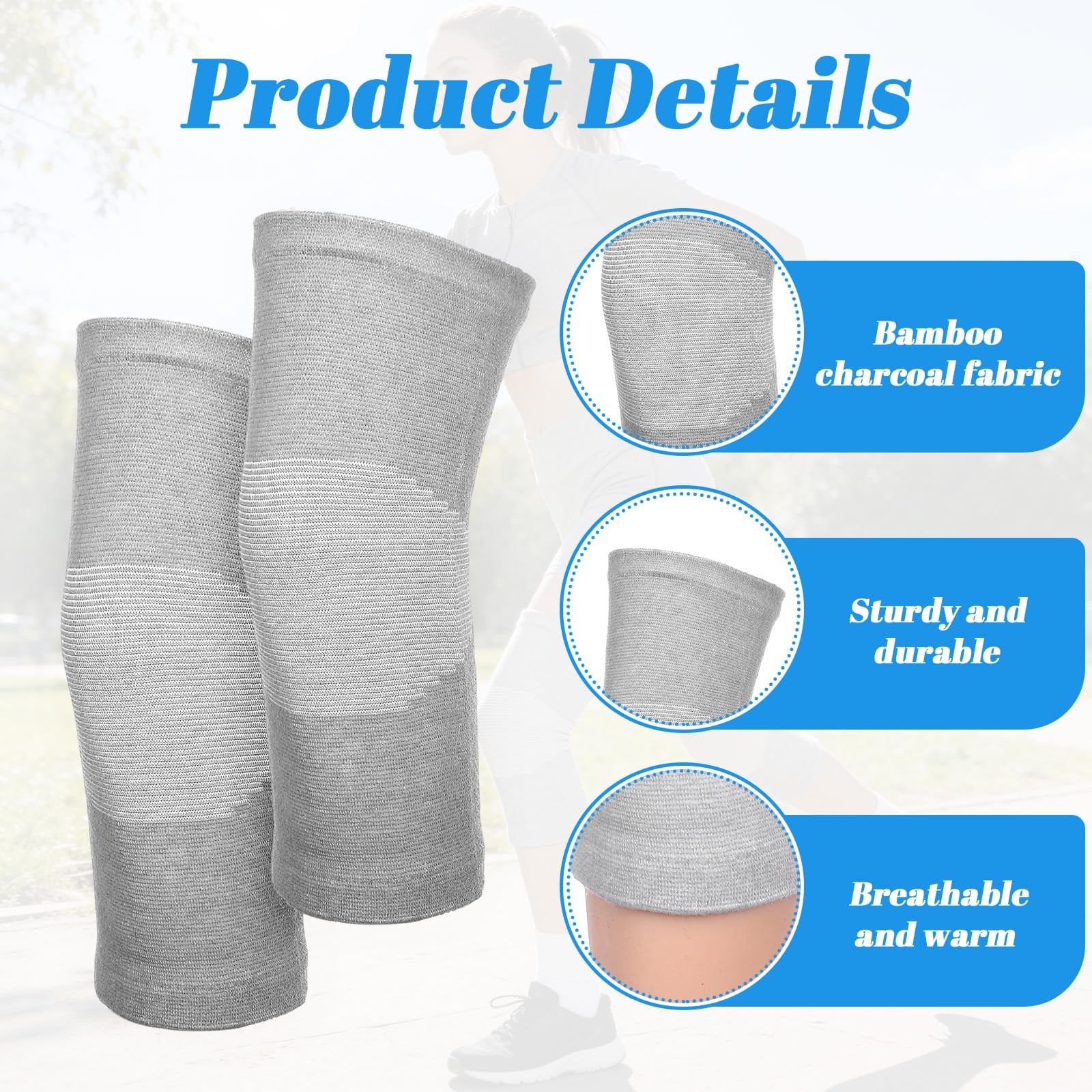 Susade Bamboo Charcoal Compression Knee Sleeve 1 Pairs Elastic Warm Knee…
