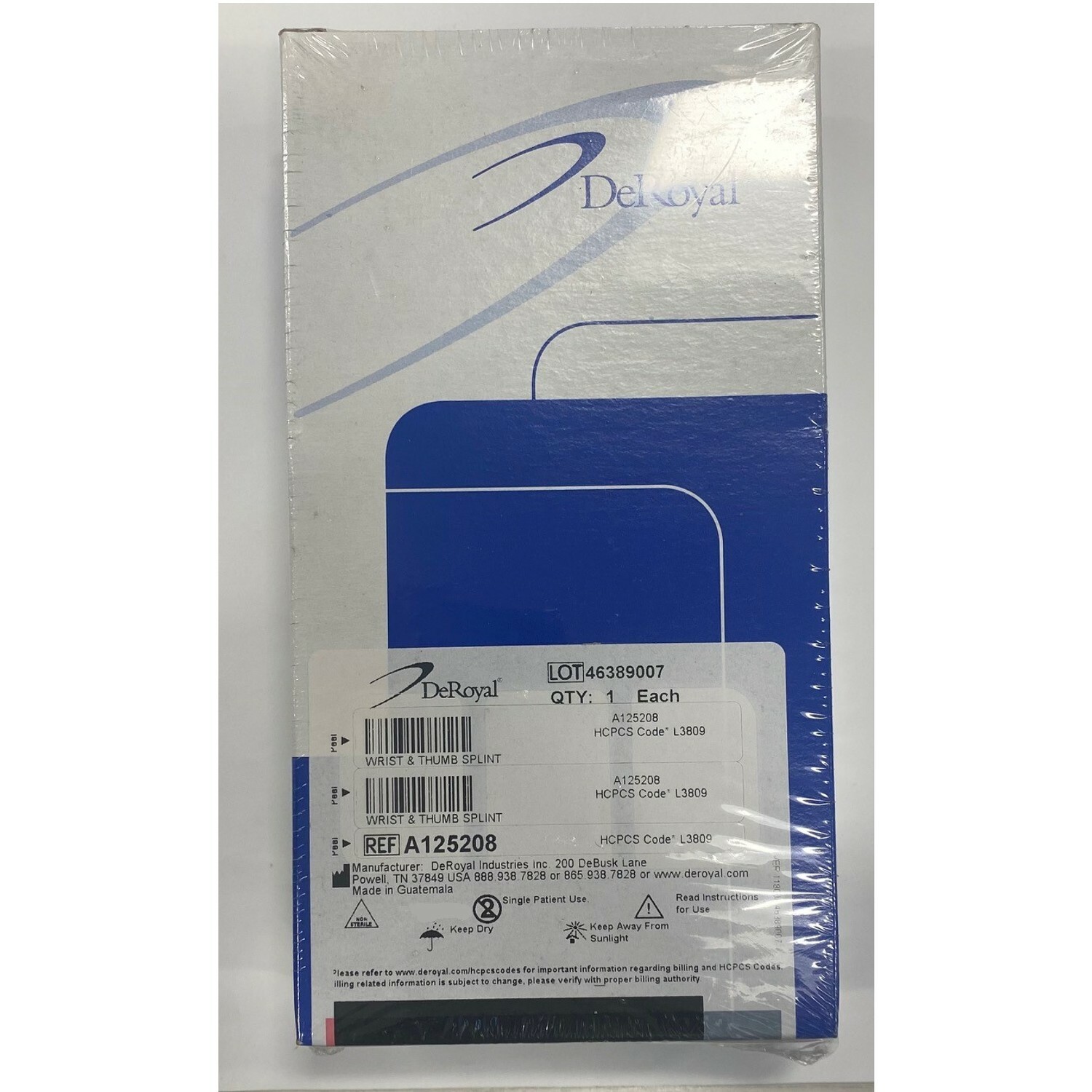 *1-Pack* DeRoyal Wrist And Thumb Splint For Right Hand X-Large A125208