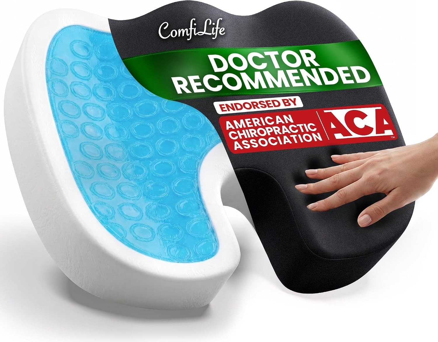 ComfiLife Gel Memory Foam Seat Cushion U-Shaped Coccyx Support Black