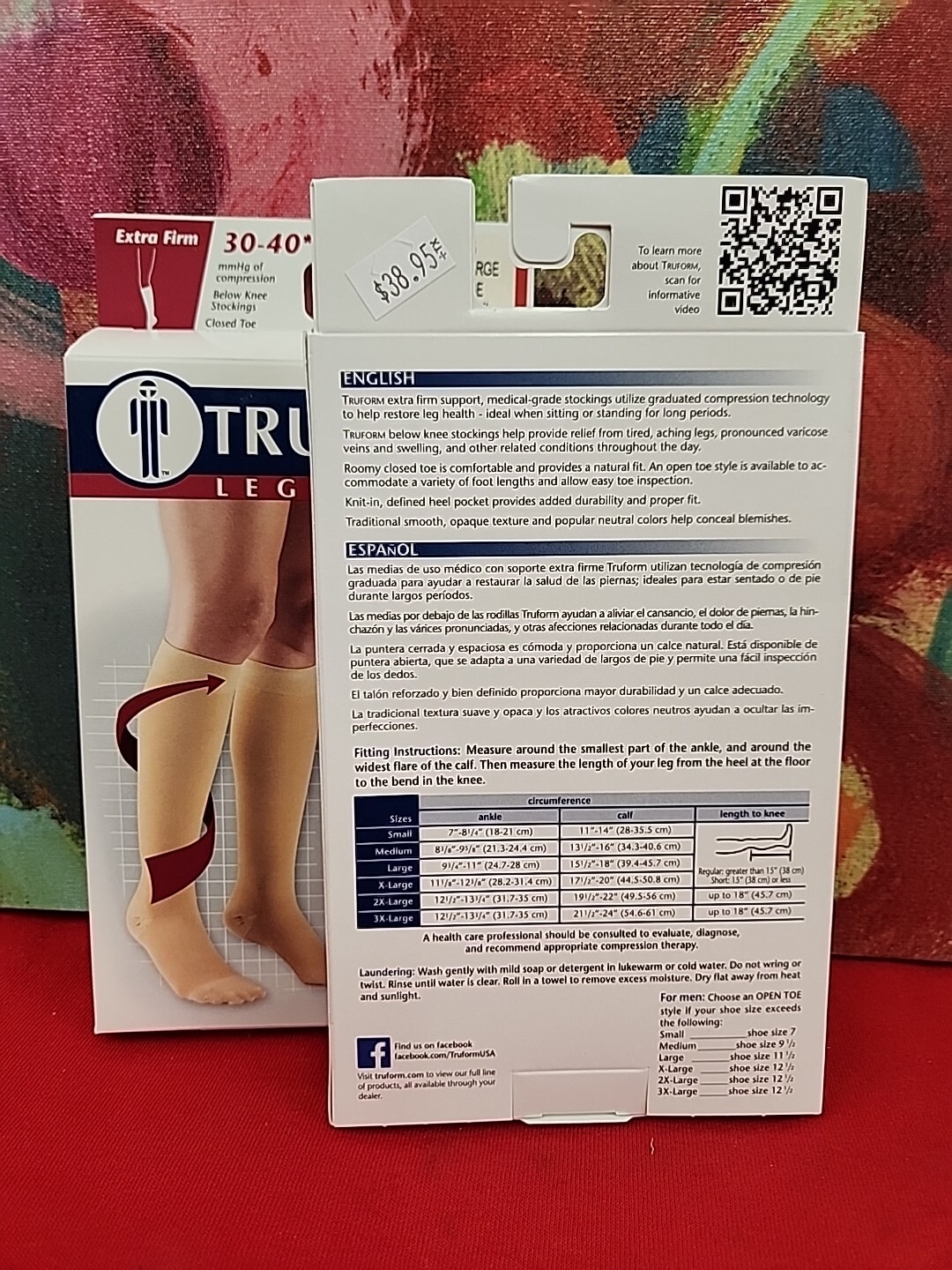 TRUFORM Lot Of 2 Pr Unisex Below Knee CT 30-40 mmHg Beige XL New In Box