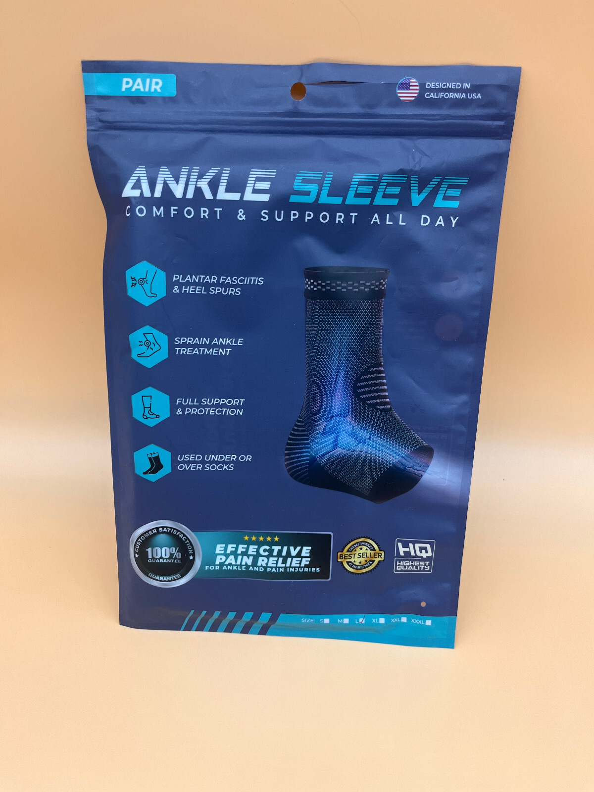 2 PCS Large Modvel Foot & Ankle Brace Socks Sprained Ankle Compression Sleeve