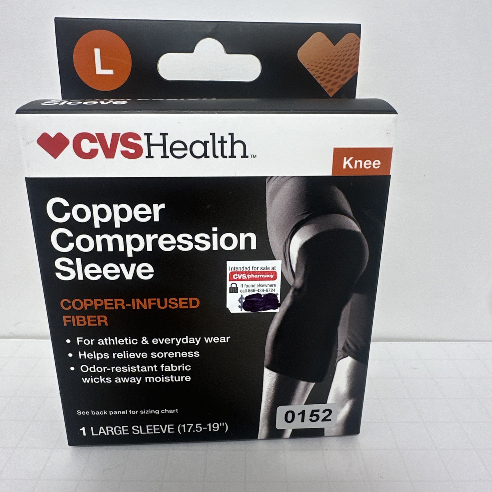 CVS Health Knee Copper Infused Compression Sleeve For Knee Large 17.5-19″