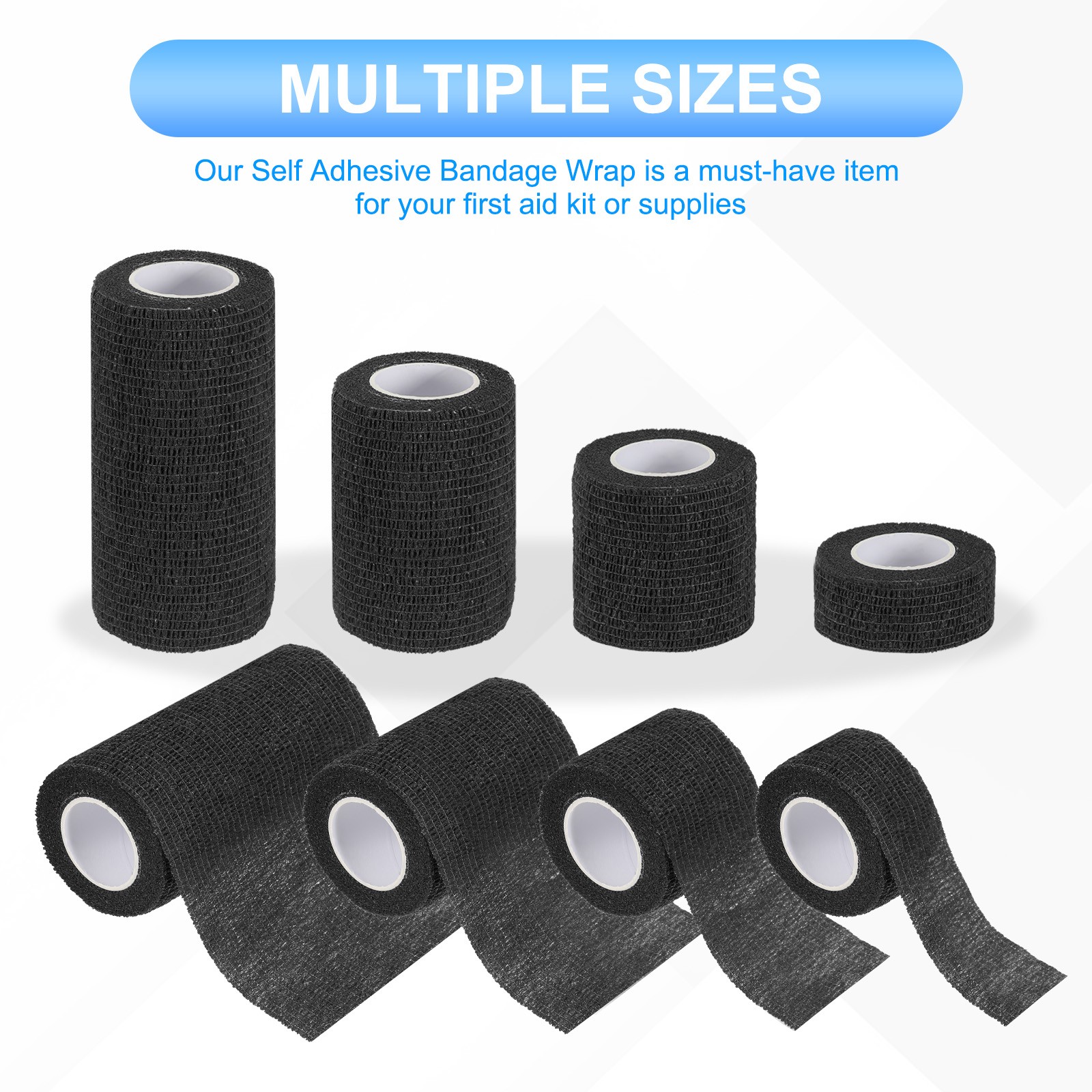 1″/2″/3″/4″ 4 Pcs 5 Yard Self Adhesive Bandage Wrap Self Tape Black