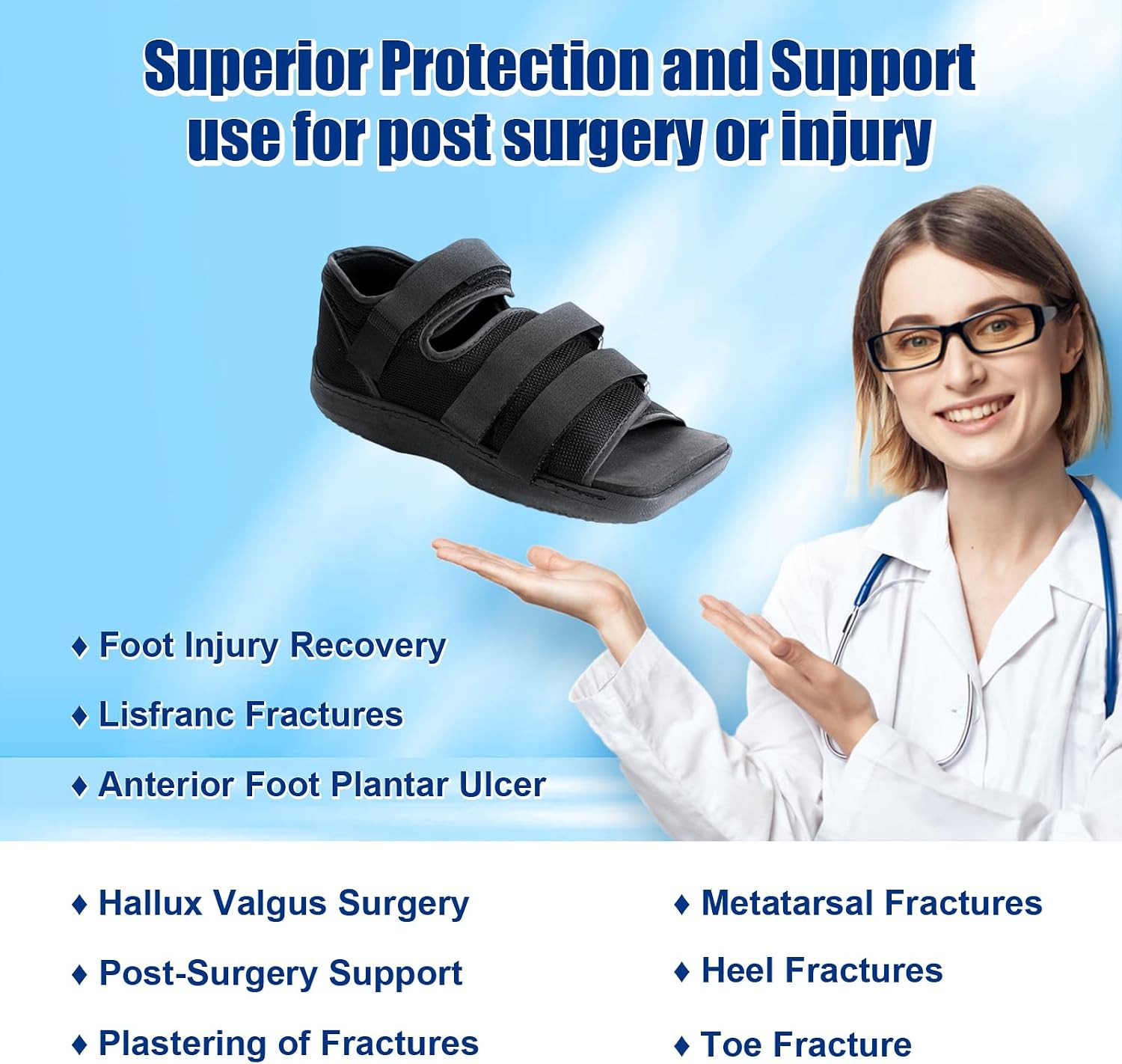 Estinko Post Op Shoe, Post Op Recovery Shoe, Adjustable Medical Walking Shoe for