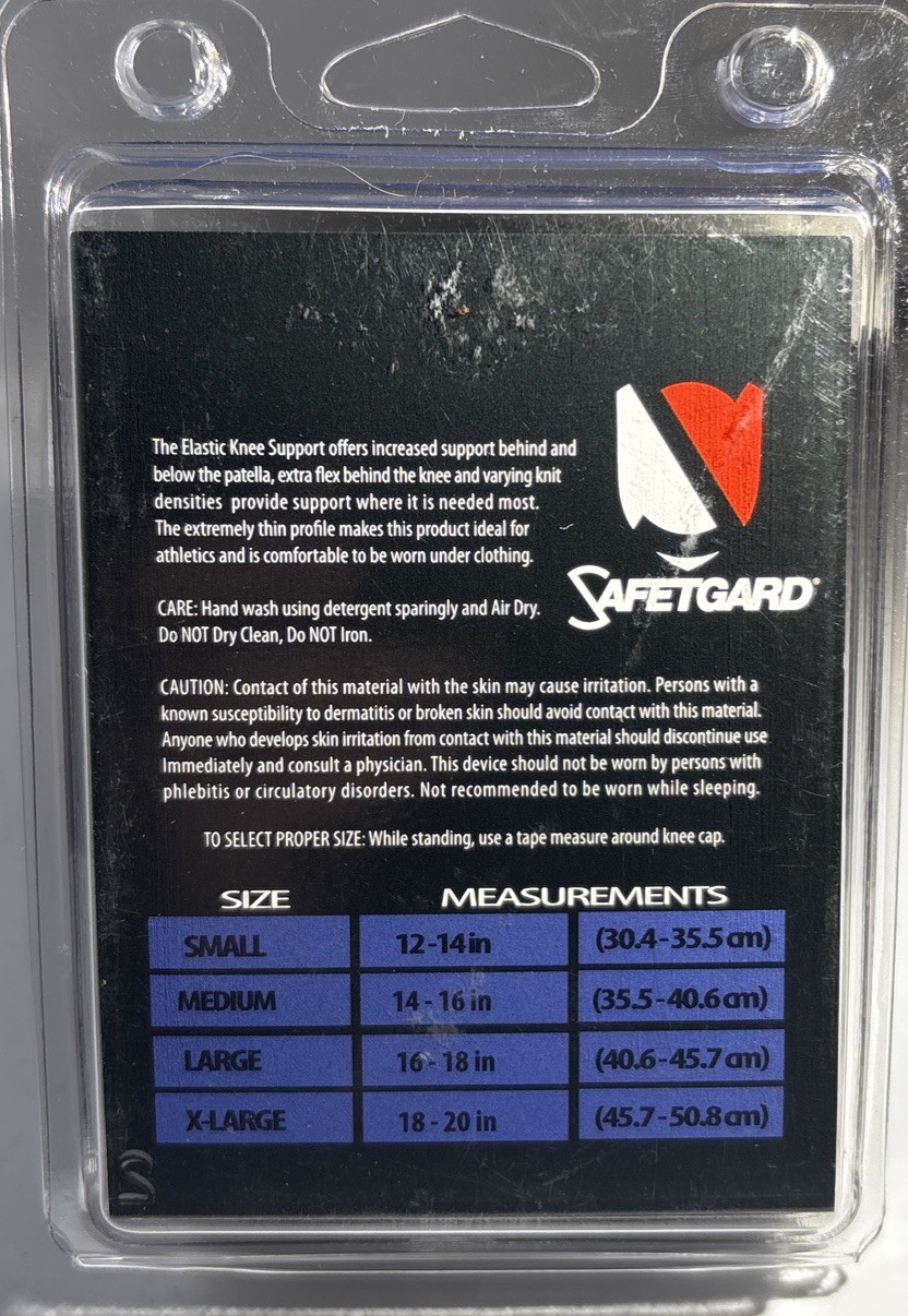 Safetgard All Sports(Football/Baseball)Compress Knee Support Small 13.5”-15”-NEW