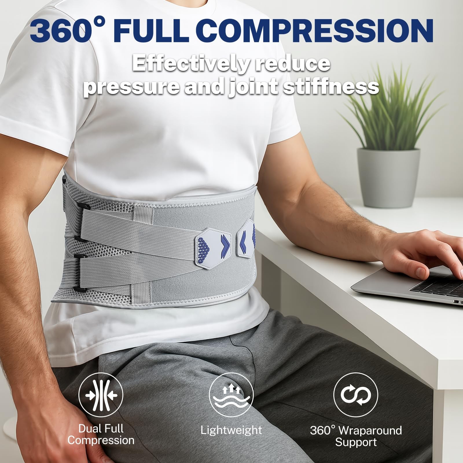 Fitomo Thin Back Brace for Women Lower Pain Relief, Slim Fit & M, Gray