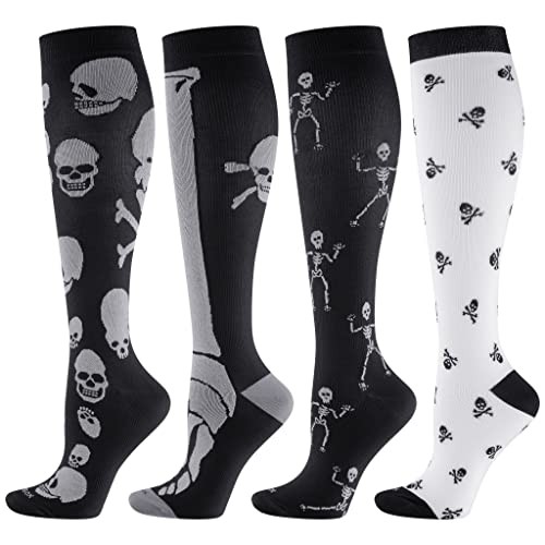 Compression Socks Women and Men, 20-30mmHg, Best for Large 4 Pairs Skeleton