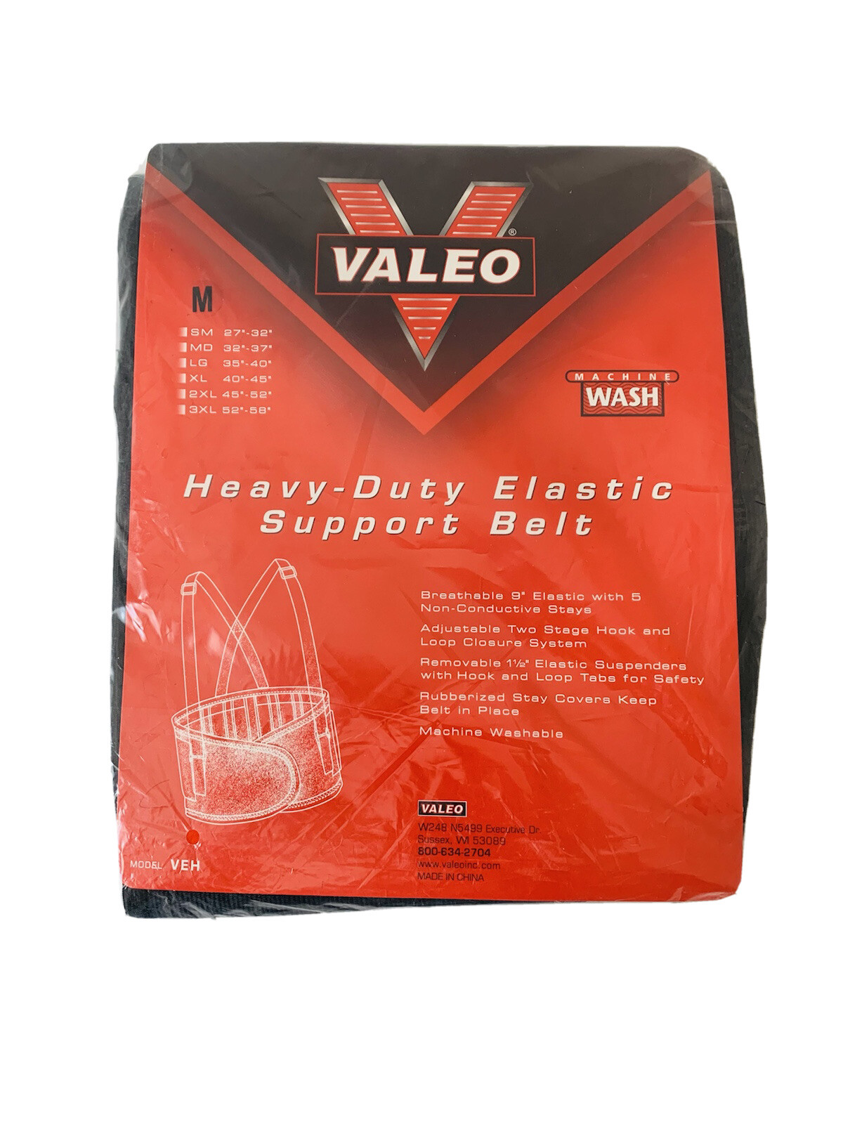 🔥 Valeo Industrial Heavy Duty 9″ Back Support Elastic Belt Brace Size M 32″-37″