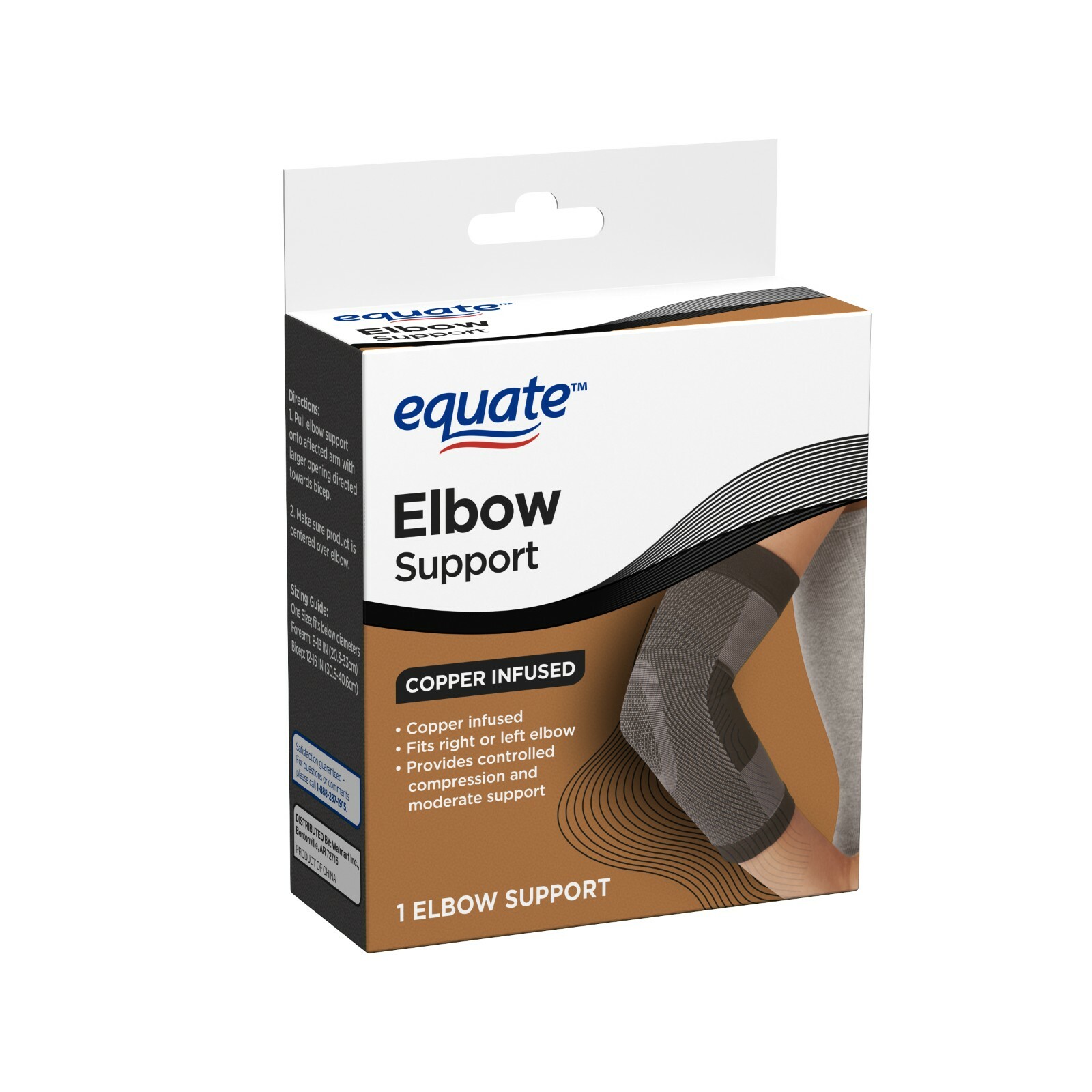 Equate WALC174 Unisex Brown Nylon Copper Elbow Compression Sleeve One Size