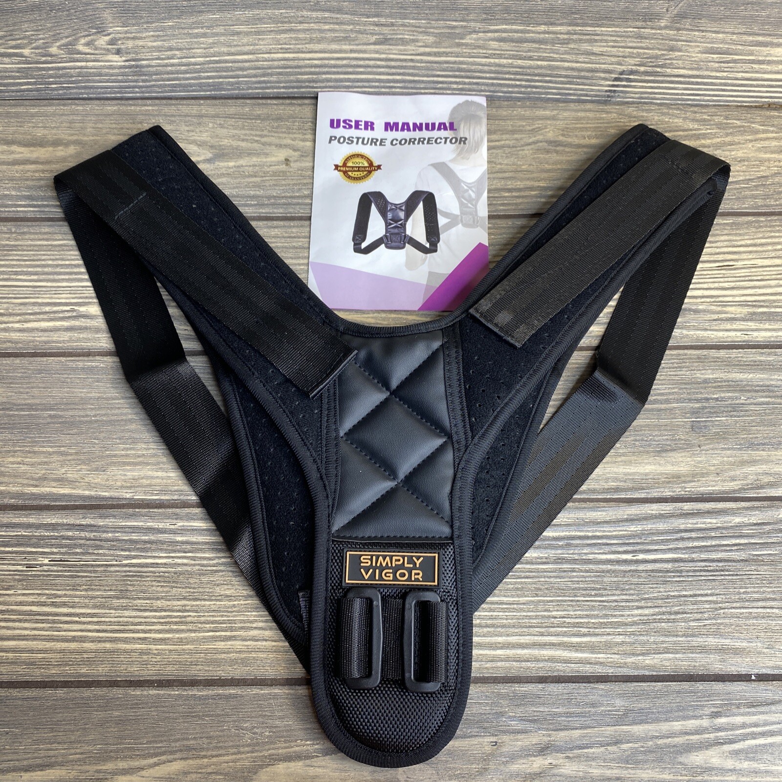 Simply Vigor Posture Corrector Shoulder Brace Adult Unisex Black Size Large