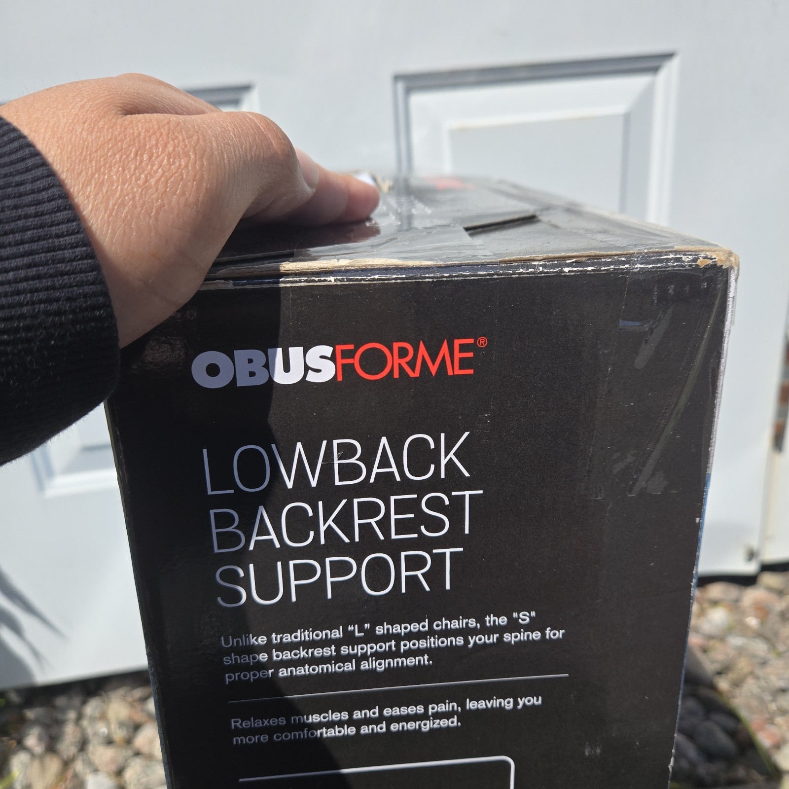 ObusForme Black Lowback Backrest Support Ergonomic Lumbar Support Cushion In Box
