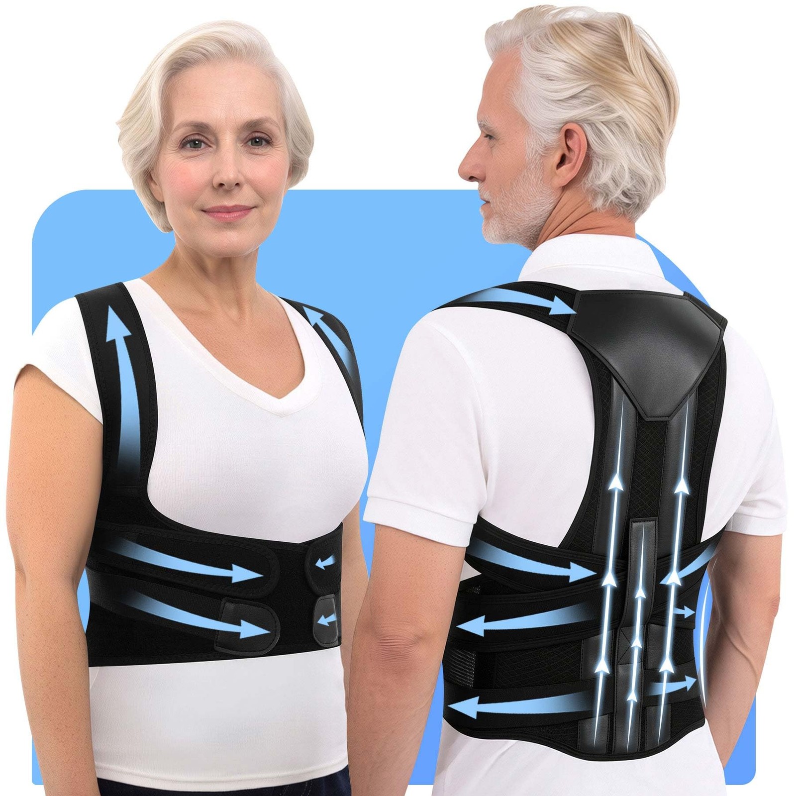 QFE Posture Corrector Back Brace for Men and Women Upper Medium, Black