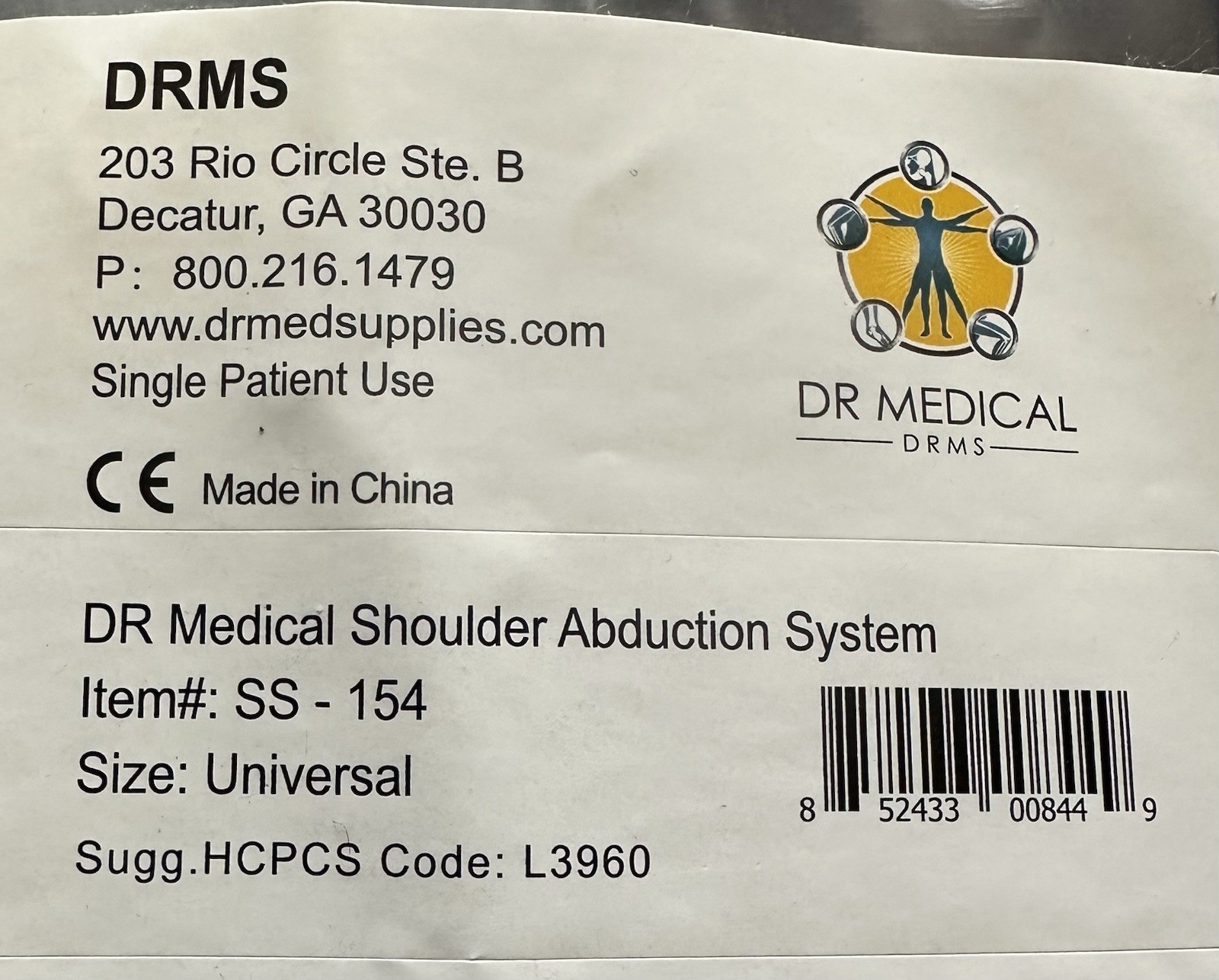NEW Dr Medical Shoulder/arm Abduction System SS-154 Universal Brace Black Sling