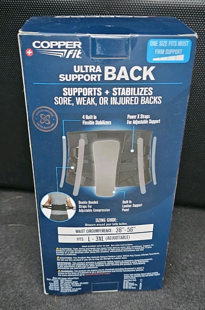 Copper Fit Ultra Back Support Plus Size Fits L-3XL NEW