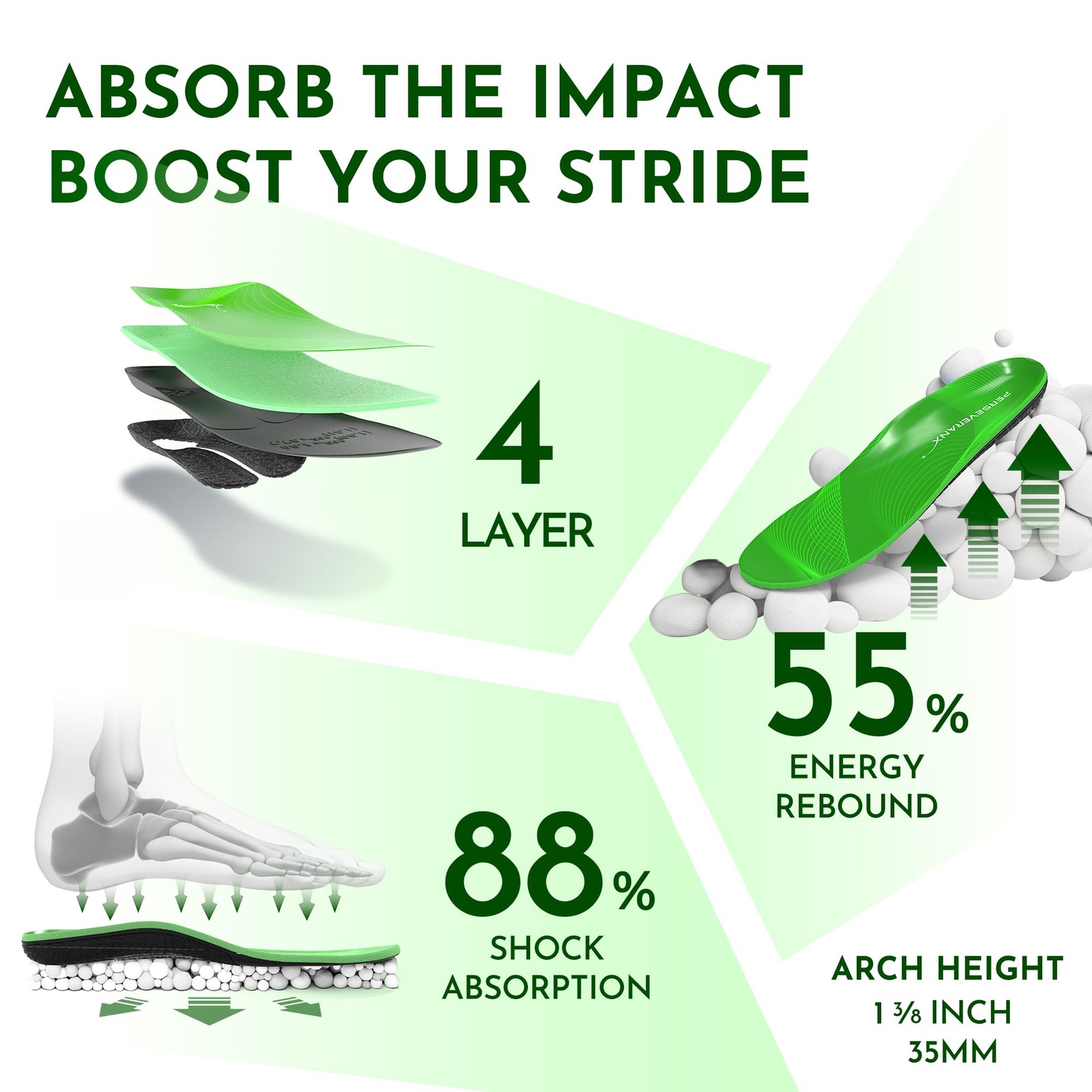 Perseveranx NASA Running Insoles Plantar Fasciitis Shock Absorption XL