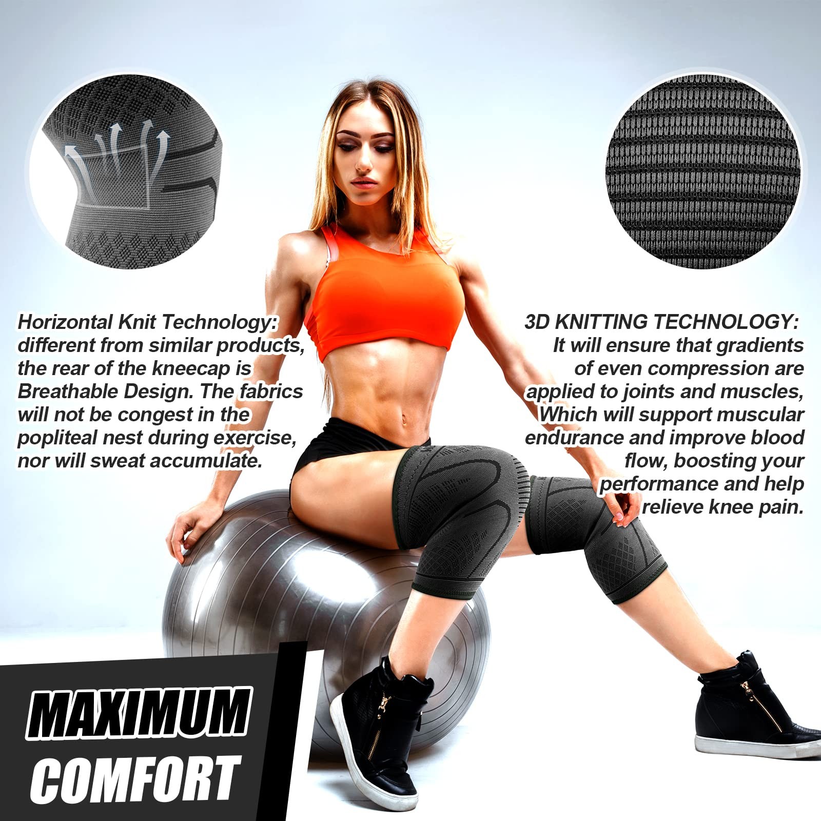 NEENCA Knee Braces for Pain Women & Men -2 Large, 2 Pack – Dark Black