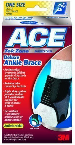 Ace Tekzone Deluxe Ankle Brace Antimicrobial Treatment Triple Strap System 1ct