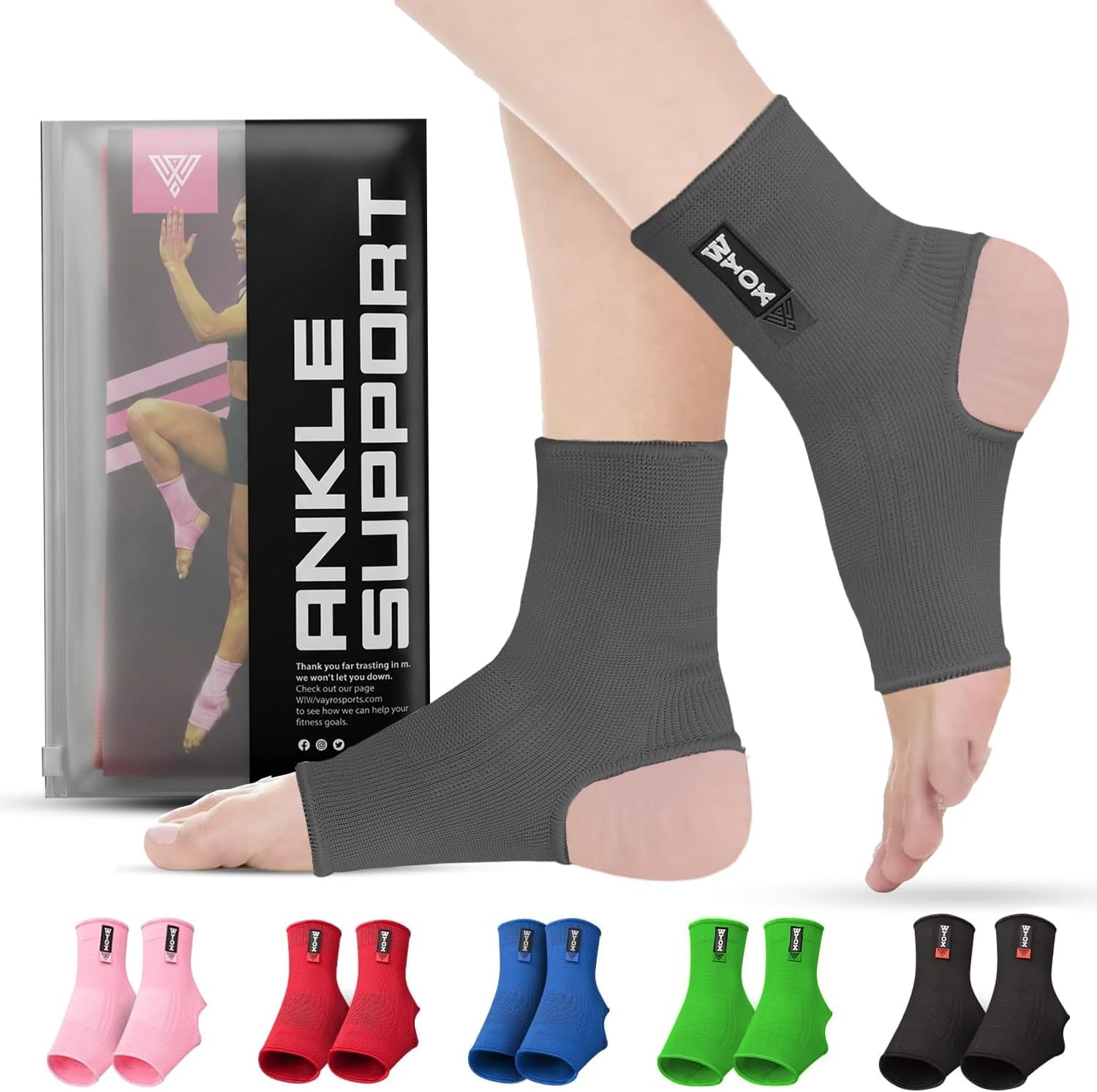WYOX Ankle Brace for Sprained S / M (Women 4.0 – 6.5/ Men 3.0 – 5.5), Grey