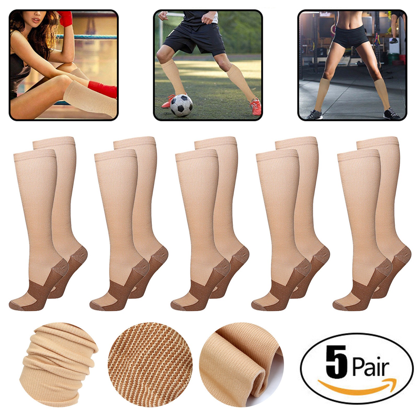 5 Pairs Compression Support Socks 20-30mmHg Graduated Mens Womens S M L XL XXL