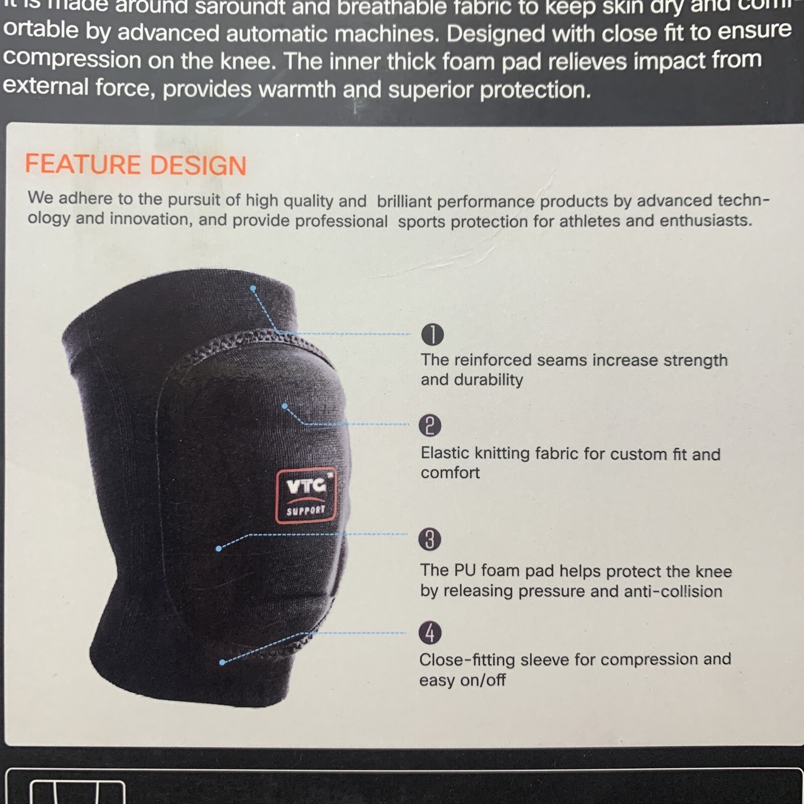 VTG support Knee Support Shock Protection With Foam Pad Size XL