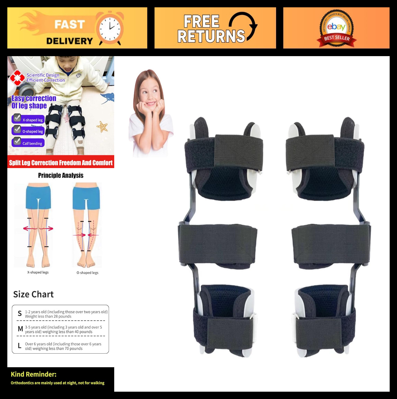 Kids Leg Posture Corrector Brace – O/X Legs Type Straightener for Bow Legs & Val