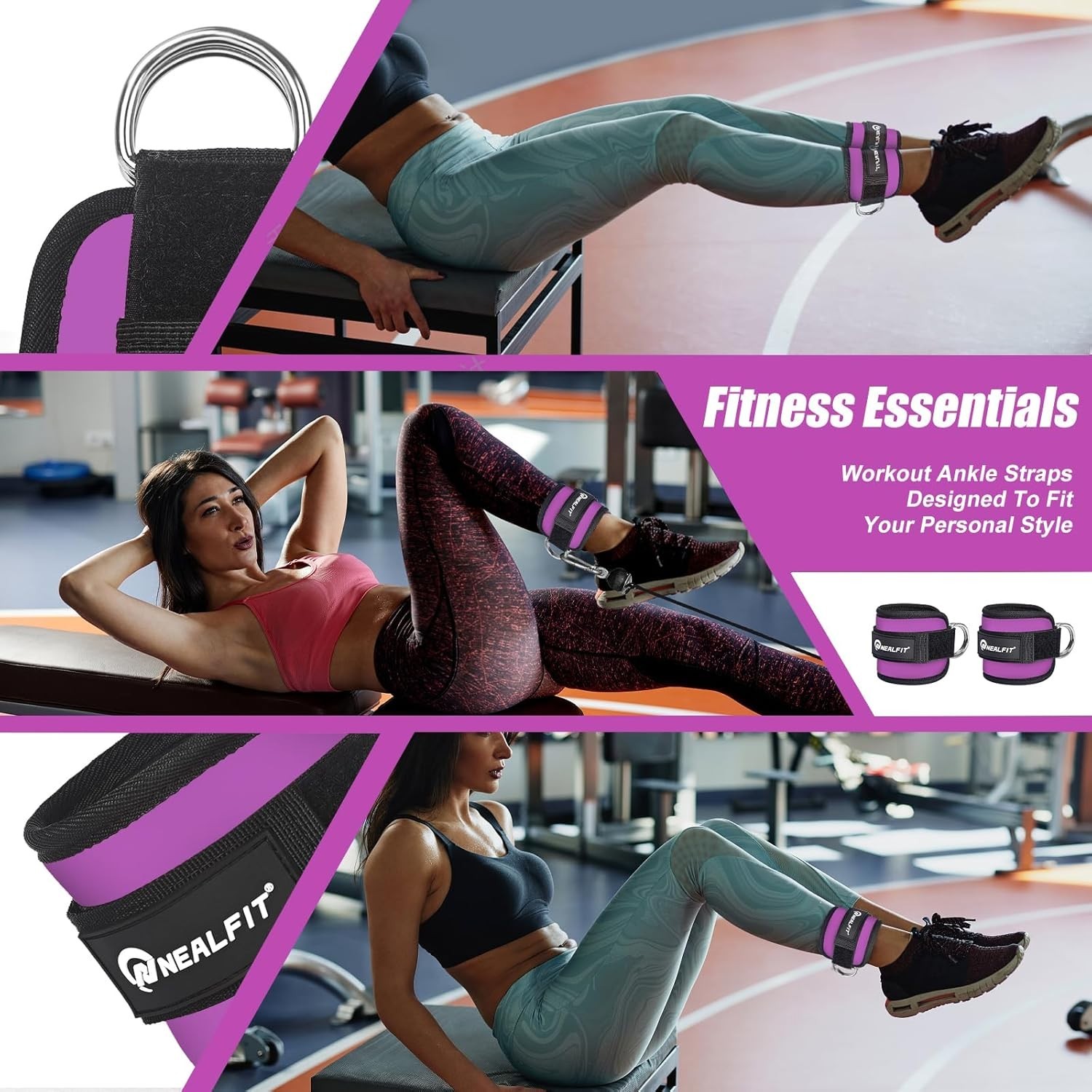 Ankle Strap Cuffs for Cable Machines – Purple, 2 Pack for Glute Workouts