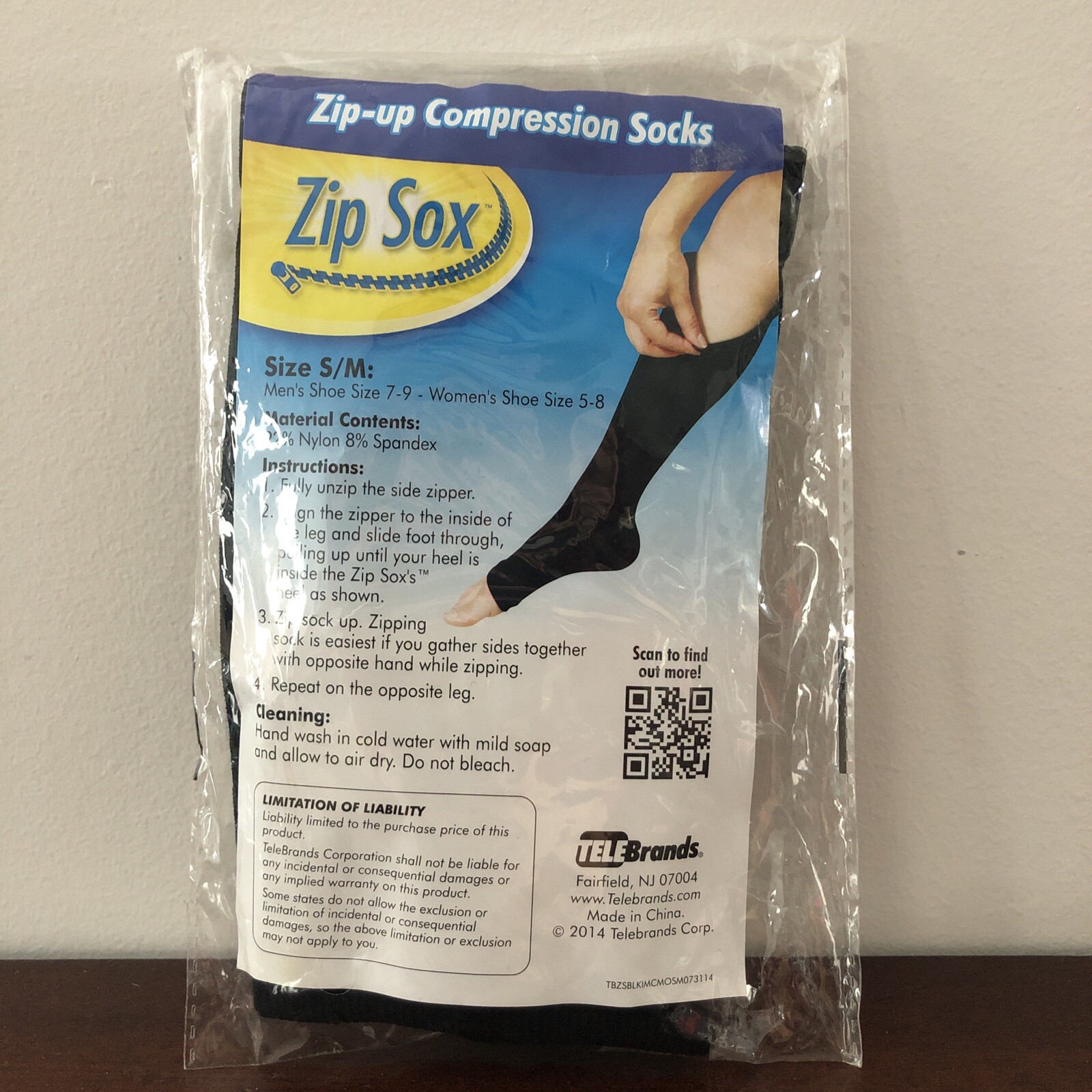 Zip Sox open toe zip up compression socks – black unisex Sm/Med – Brand New NIP