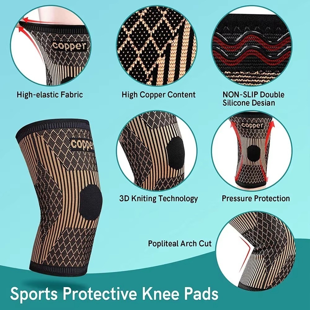 Copper Knee Sleeves Silver Compression Brace Support Sport Joint Injury Pain