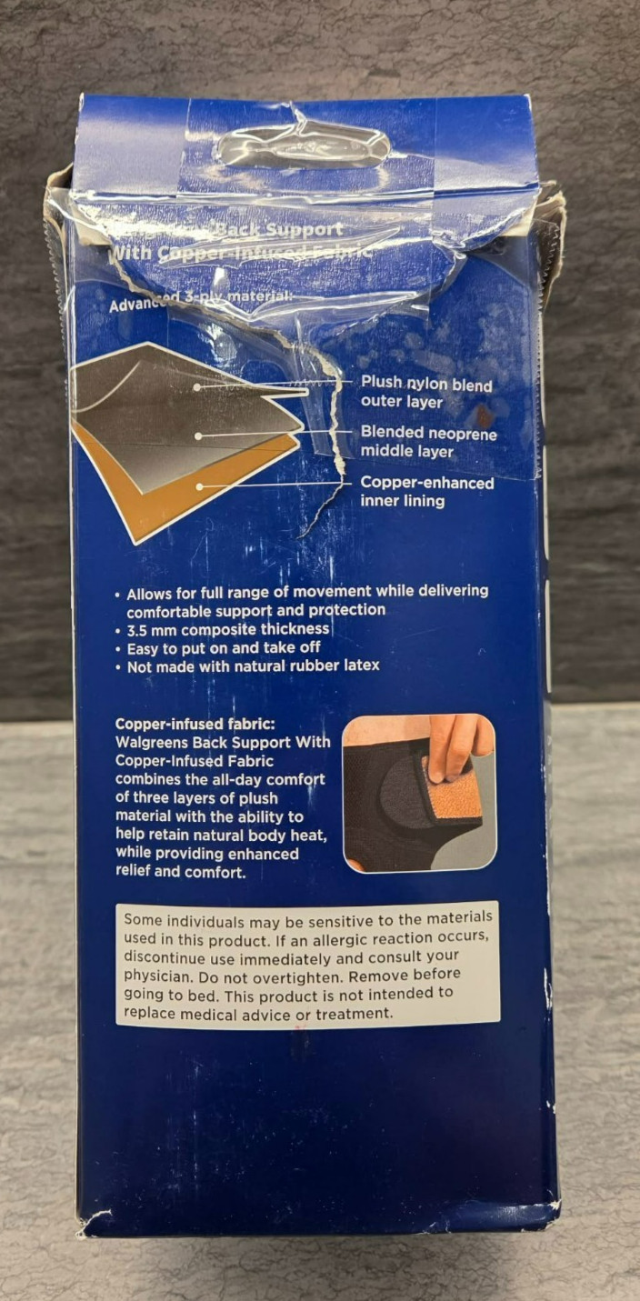 Walgreens Back Support – with Copper-Infused Fabric – Adjustable One Size