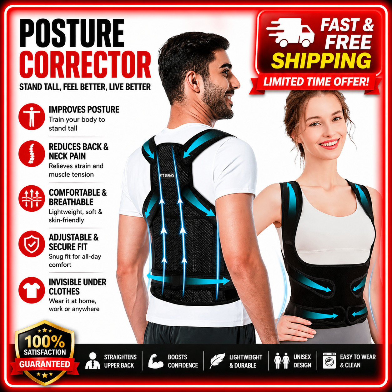 Back Brace Posture Corrector Adjustable Shoulder Support for Men Women