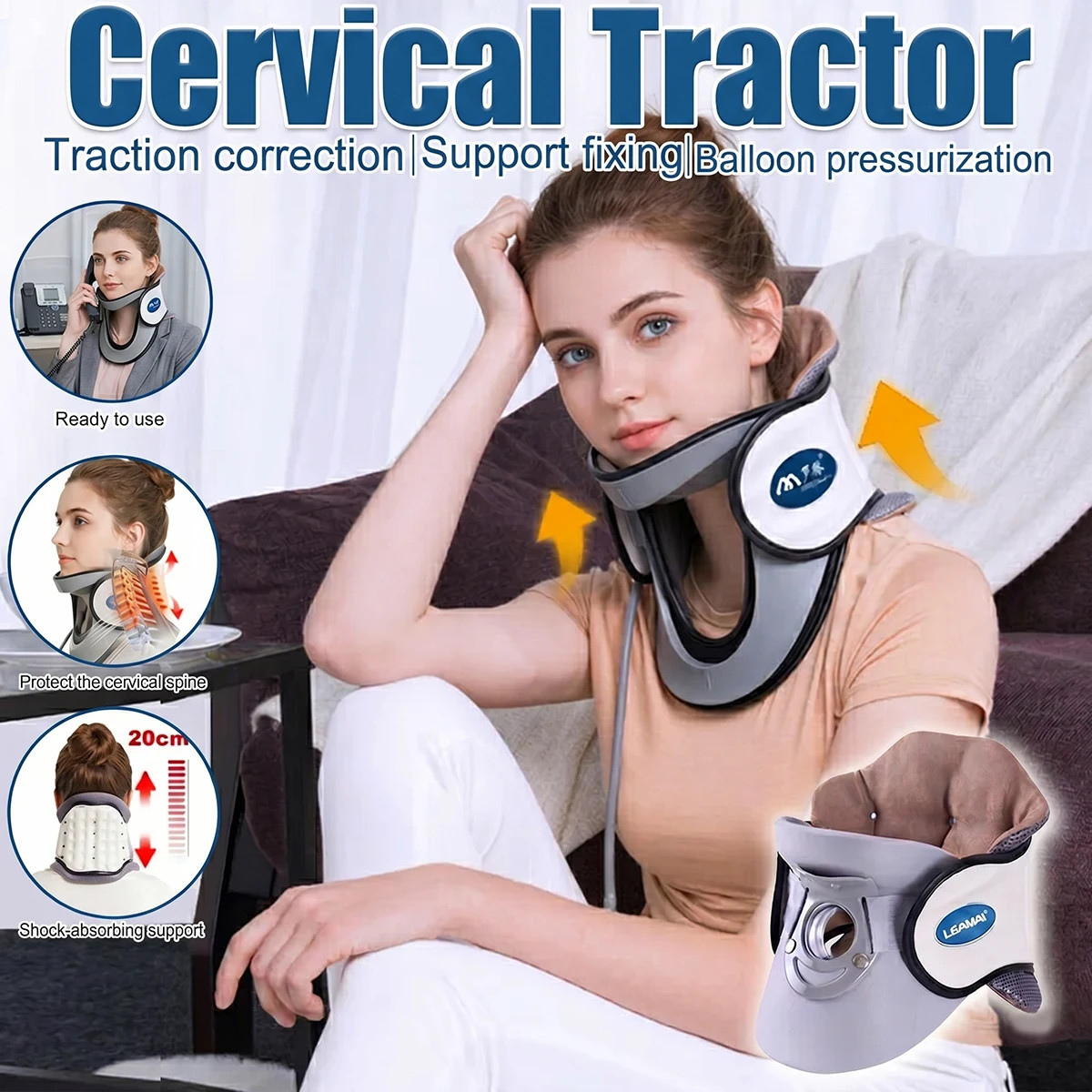 Adjustable Cervical Neck Traction Collar Airbag Pump Brace Spine Alignment