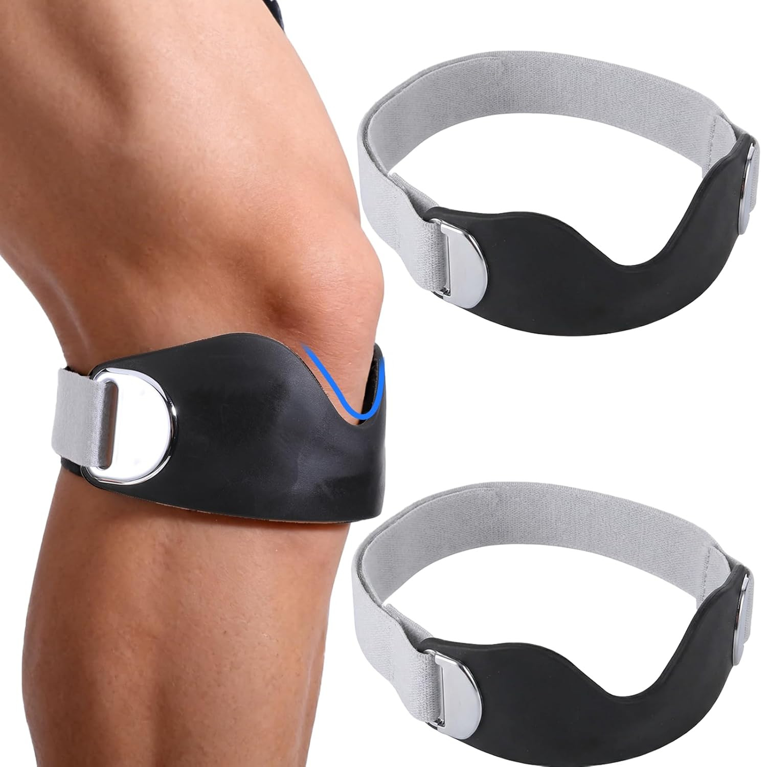 2 Pack Patellar Tendon Support Strap Adjustable Patella Band Silicone Knee Br…