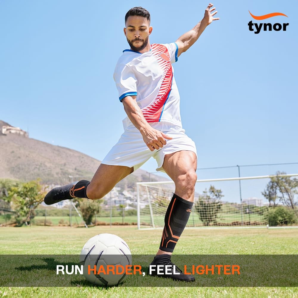 TYNOR Calf Compression Sleeves for Men and Women 1 Pair XL, Black & Orange