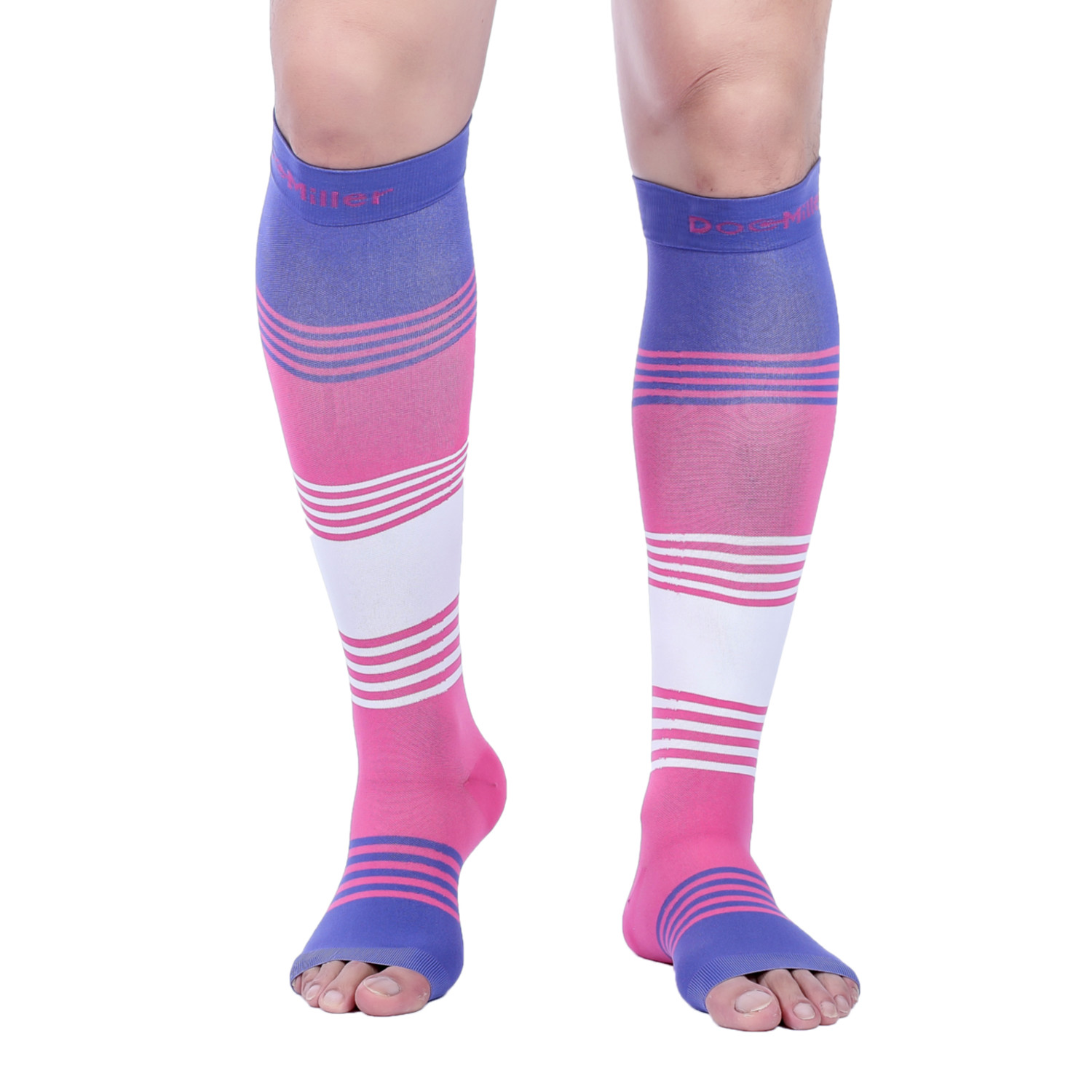 Doc Miller Open Toe Socks Compression Sleeve Stocking 20-30 mmHg Varicose VIOLET