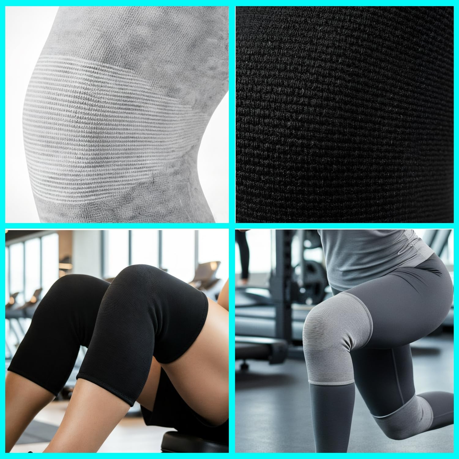 2 Pairs Bamboo Charcoal Compression Knee Sleeve X-Large, Gray+Black