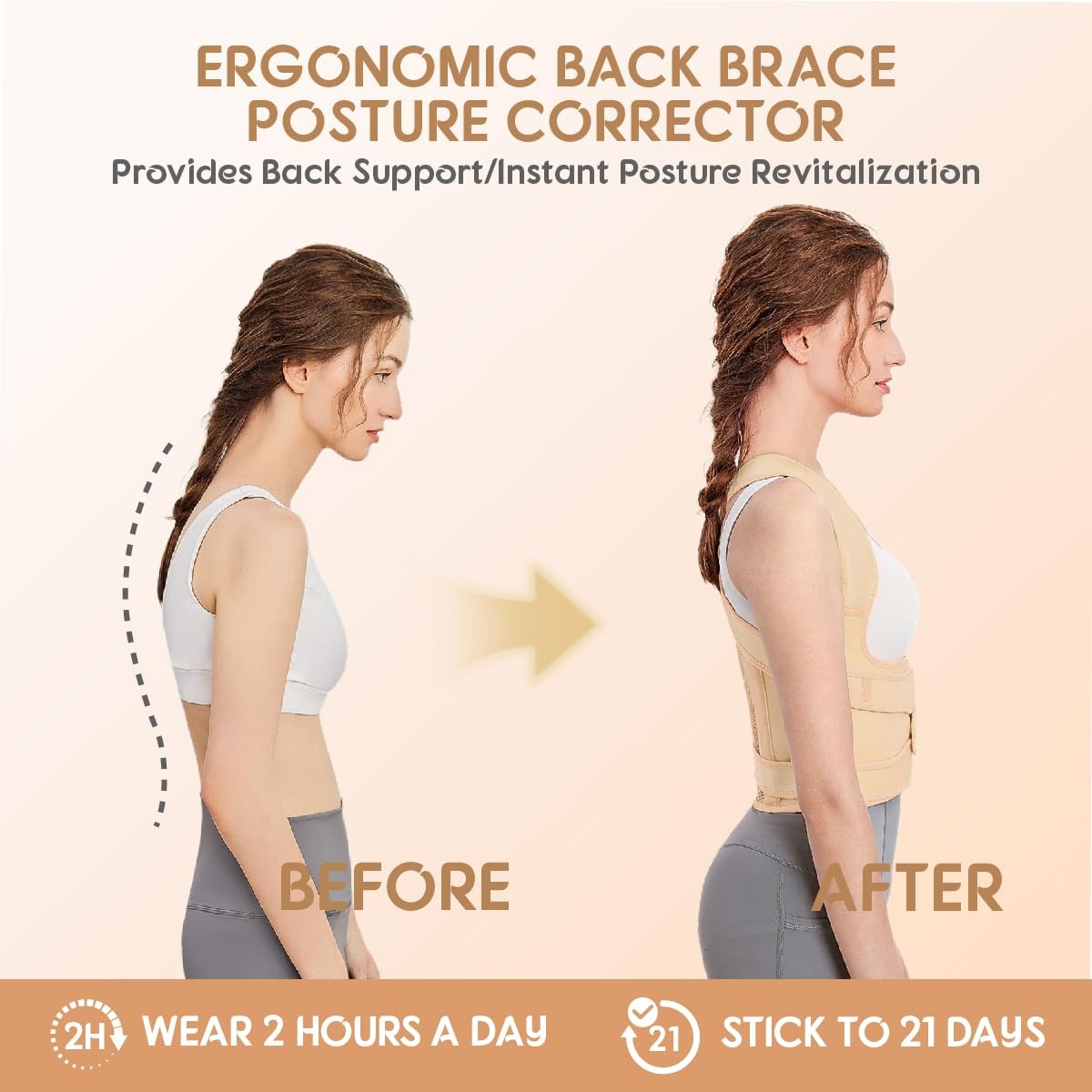 EPICGALA Posture Corrector for Women/Men Adjustable Full Back Large, Beige