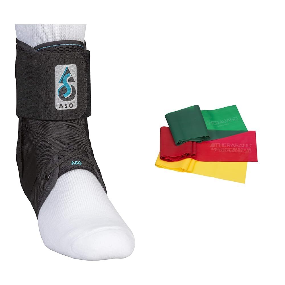 264014 ASO Ankle Stabilizer, Black, Medium & THERABAND Resistance Band Set, P…