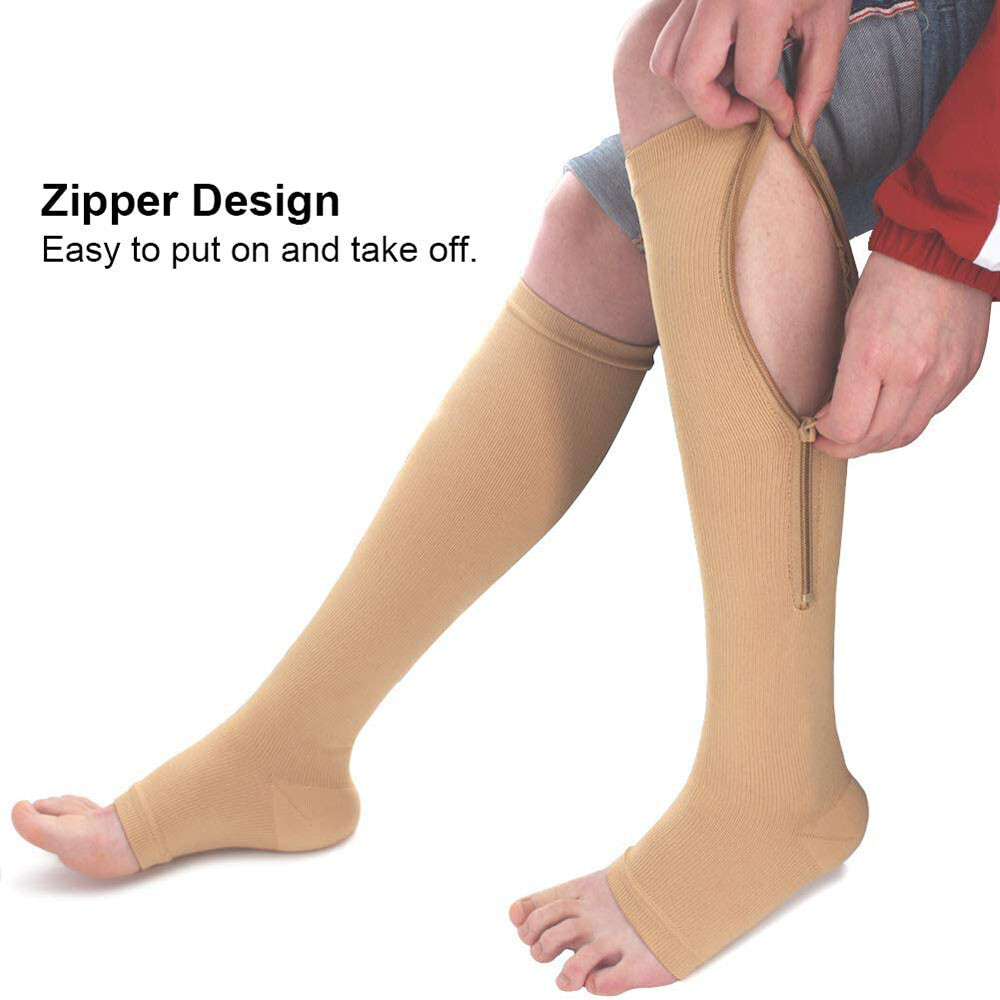 Women Men Open Toe Zipper Compression Socks 20-30mmHg Leg Calf Support Stockings