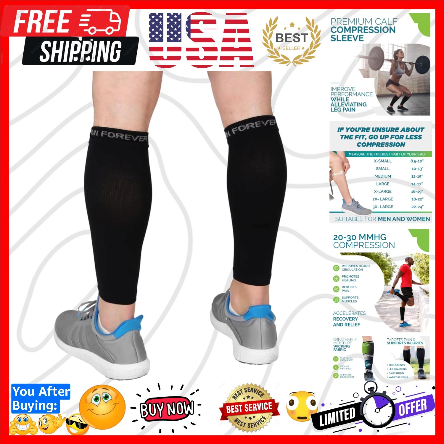 Calf Compression Sleeves for Men and Women – Leg Compression Sleeve – Footles…