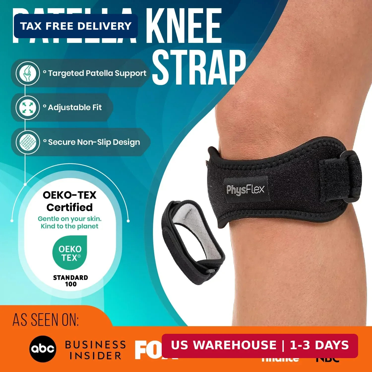 PhysFlex 2 Pack Patellar Tendon Support Strap – Knee Brace for Pain Relief, Pate