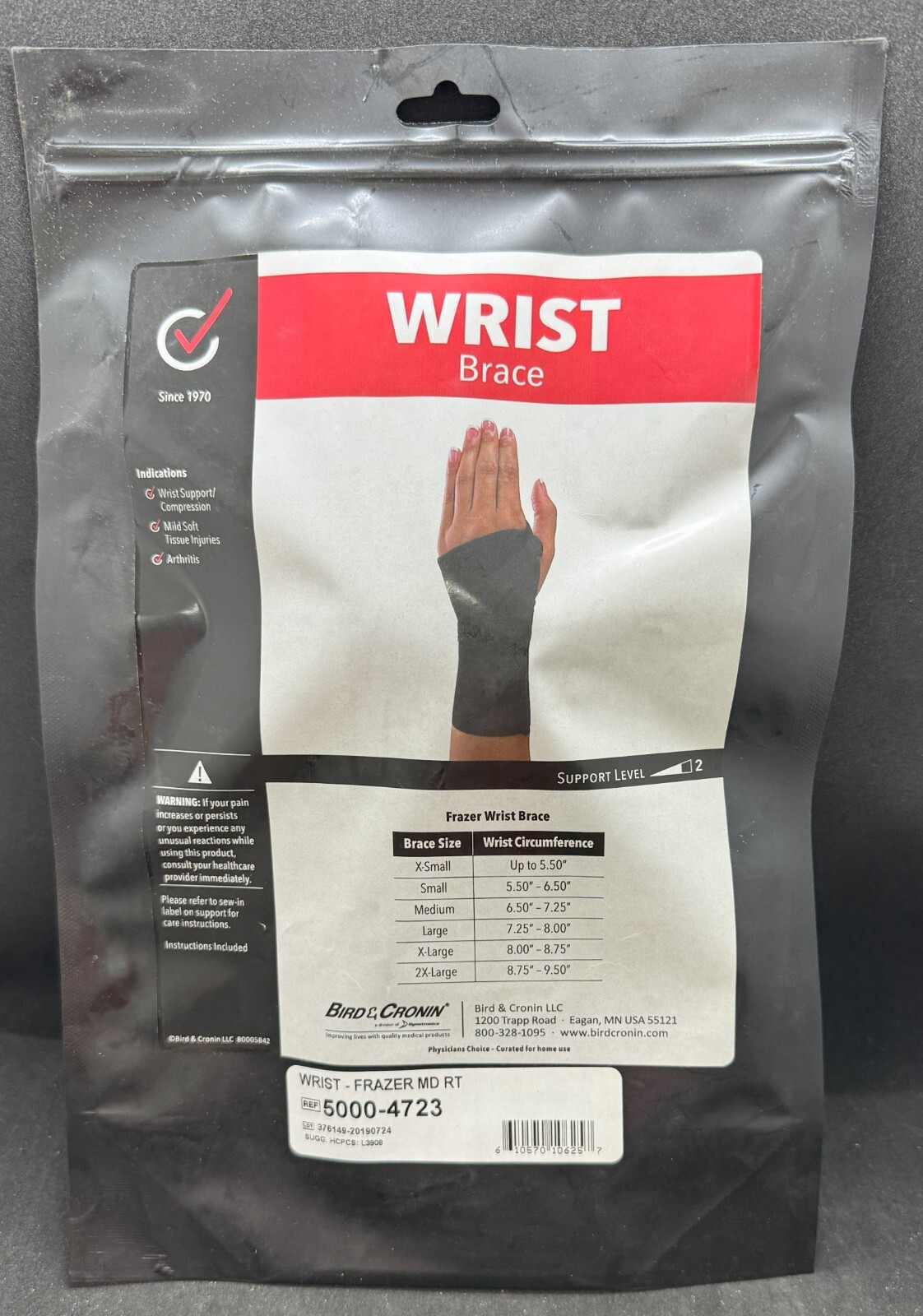 Bird and Cronin Frazer Wrist Brace Medium Right 5000-4723