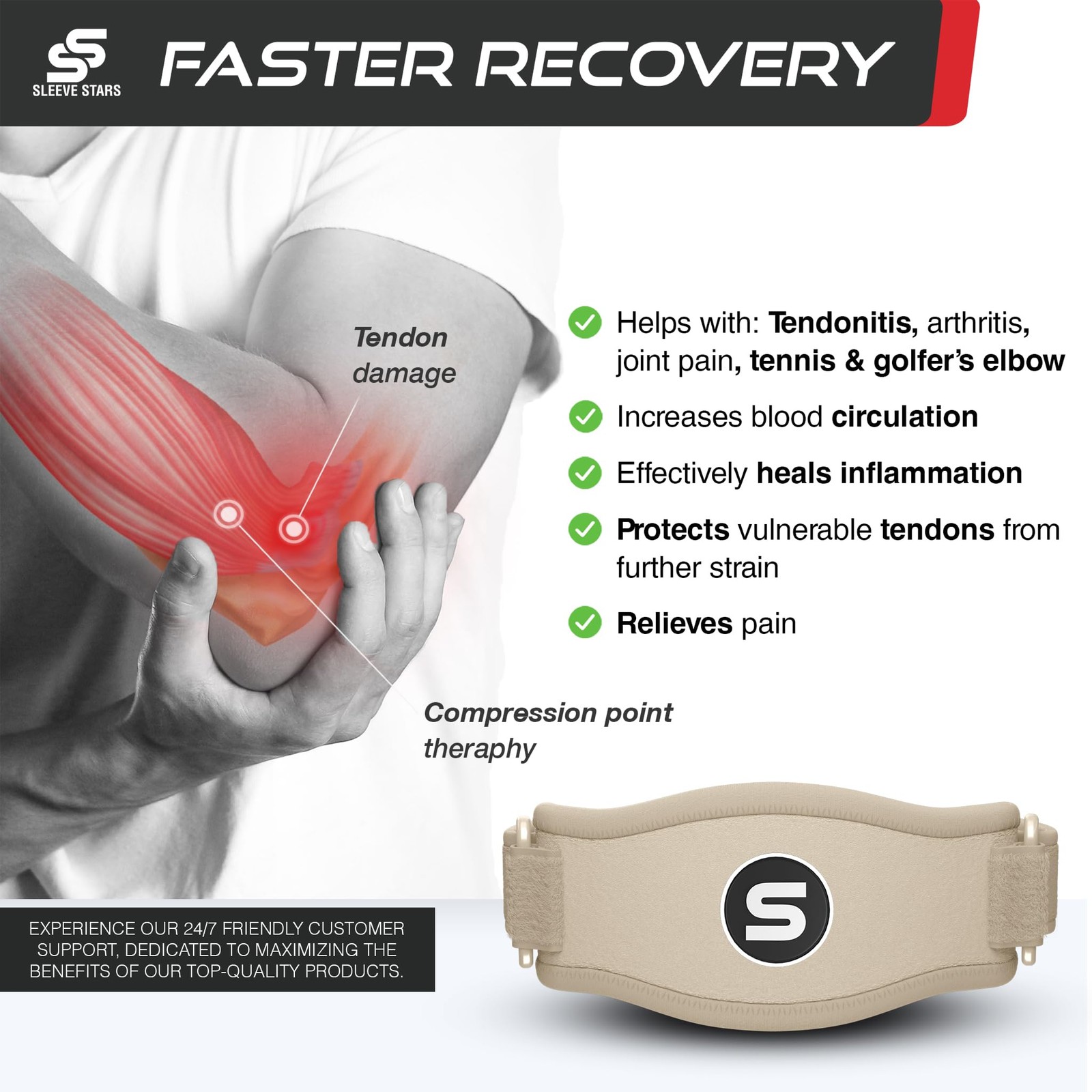 Sleeve Stars Tennis Elbow Brace for Men & Women, Tendonitis Elbow Brace & Strap