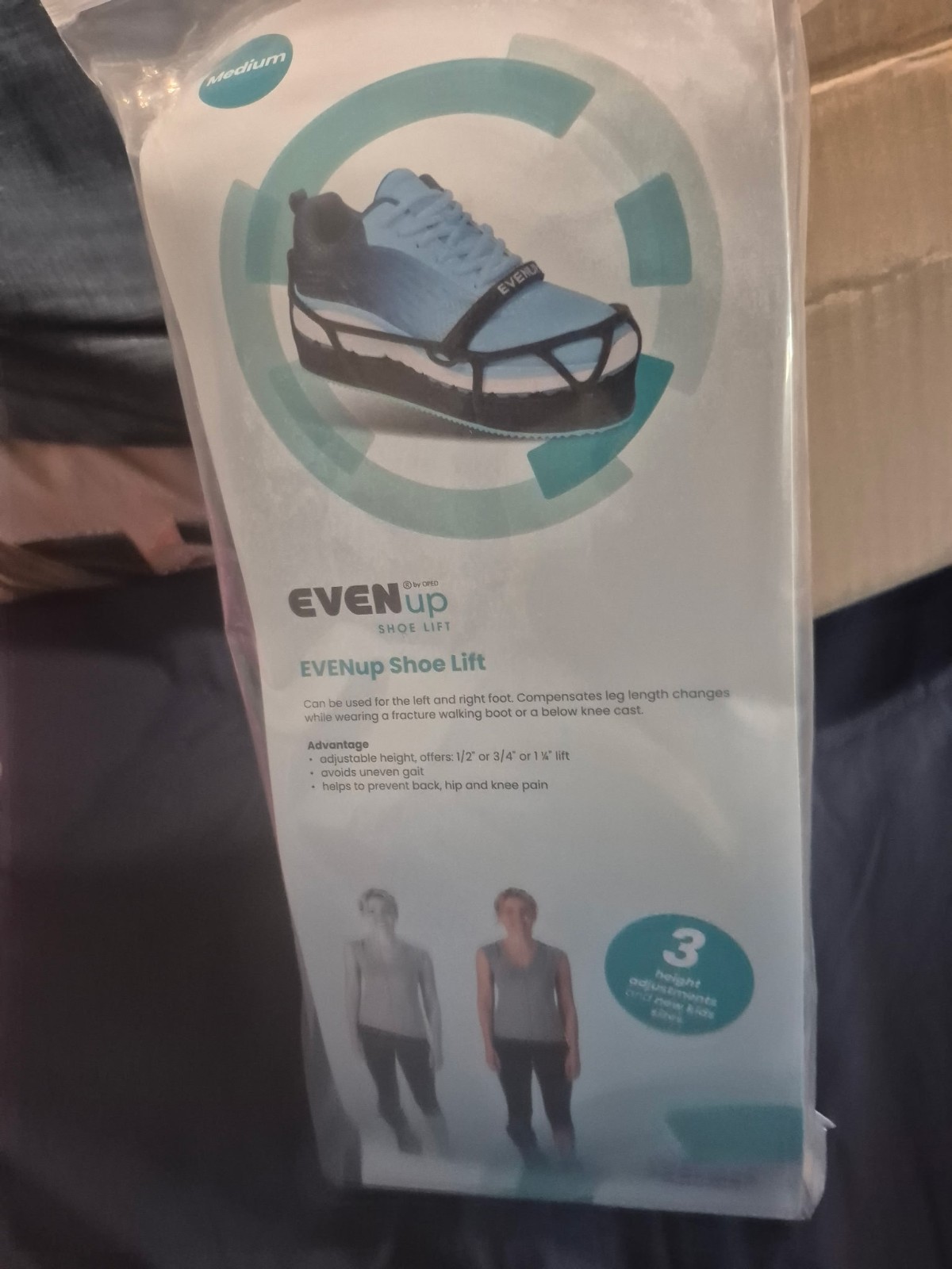 EVENup Shoe Lift Medium Adjustable Leg Length Cast Walker Boot Leveler Brand New