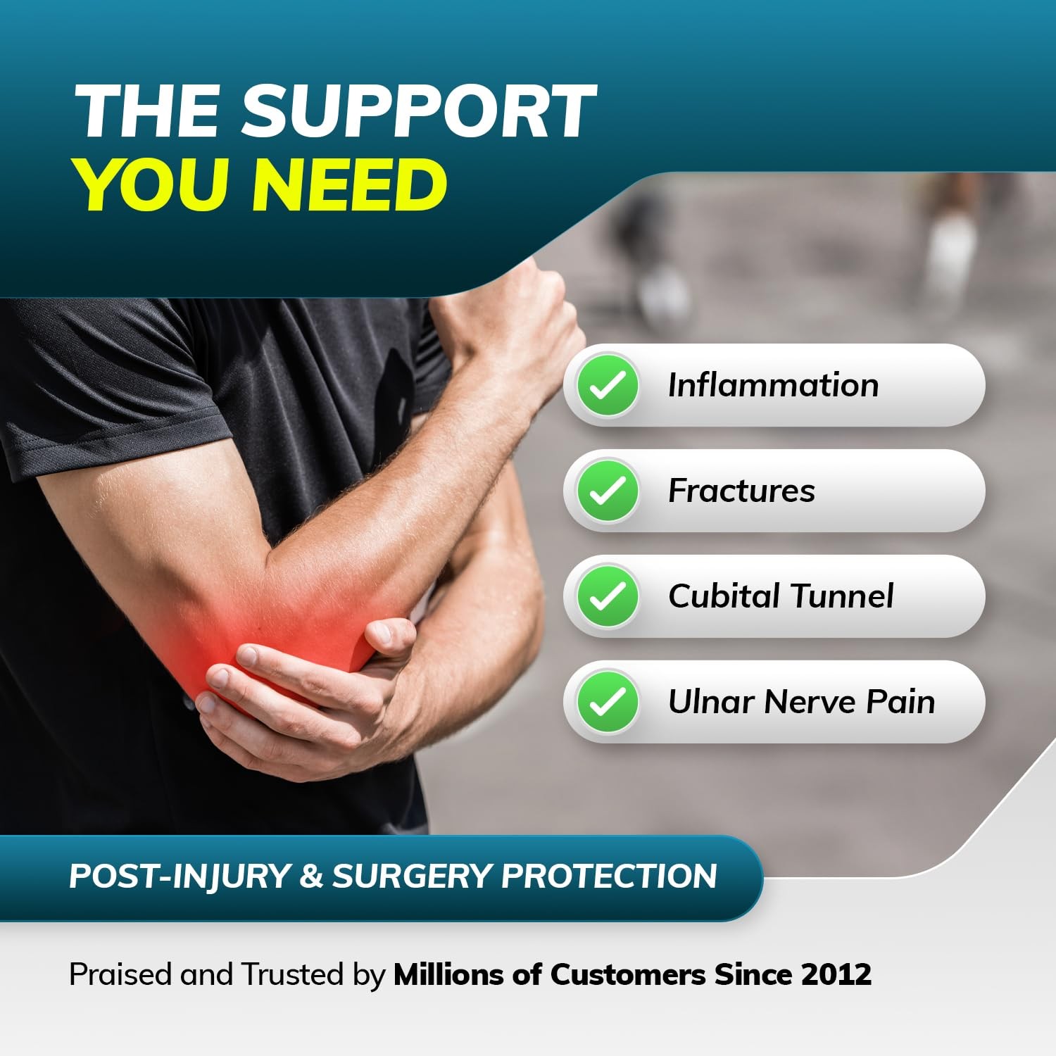 BraceAbility Elbow Stabilizer Brace | Immobilizer Splint & Large, Blue