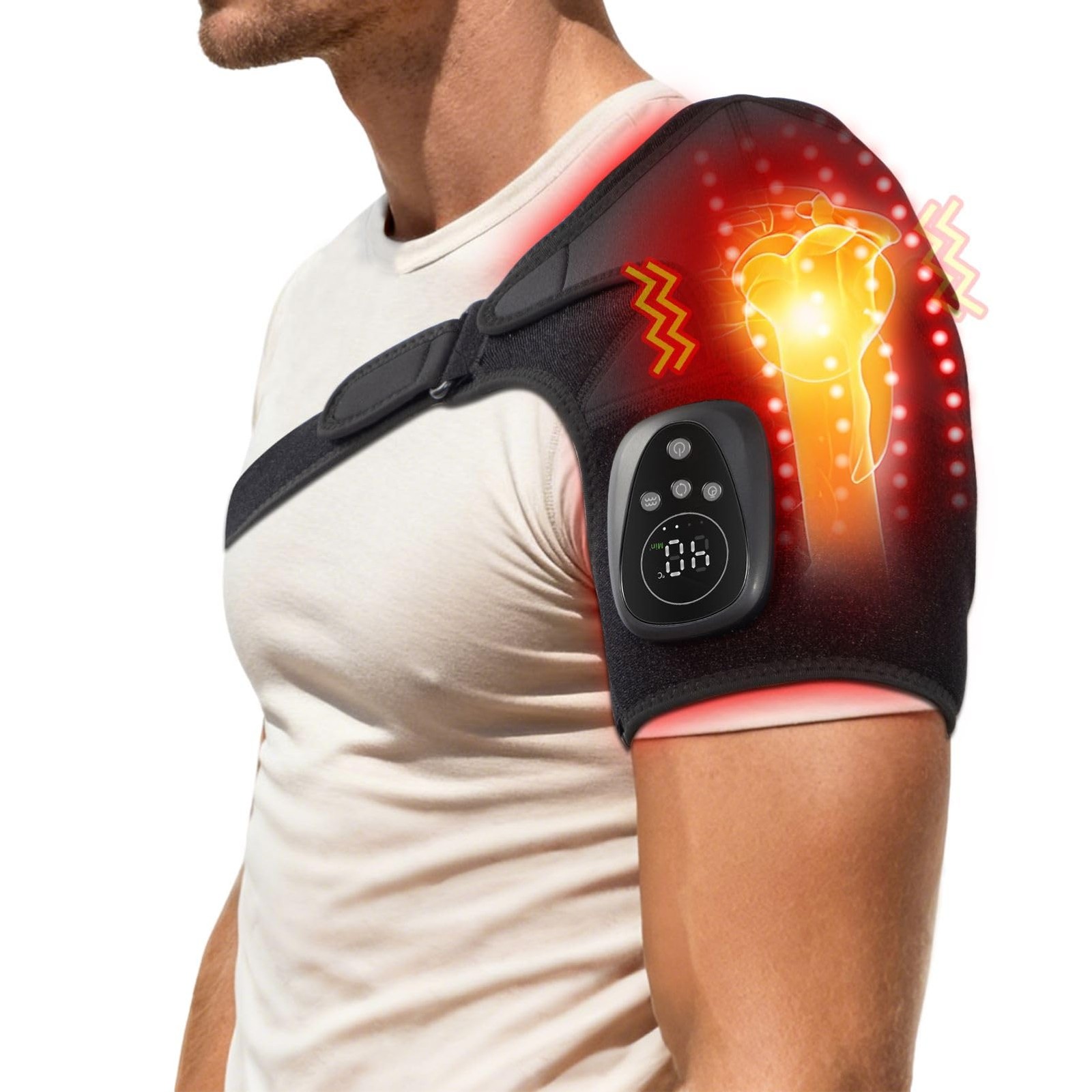 Red Light Heated Shoulder Wrap with Massage, Cordless Shoulder Heating Pad fo…