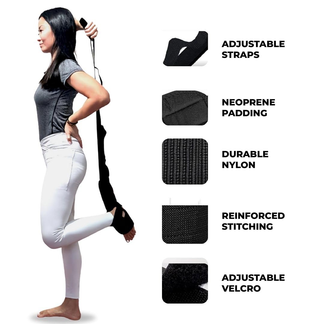 Foot and Calf Stretcher – Stretching Strap for Plantar Fasciitis, Black