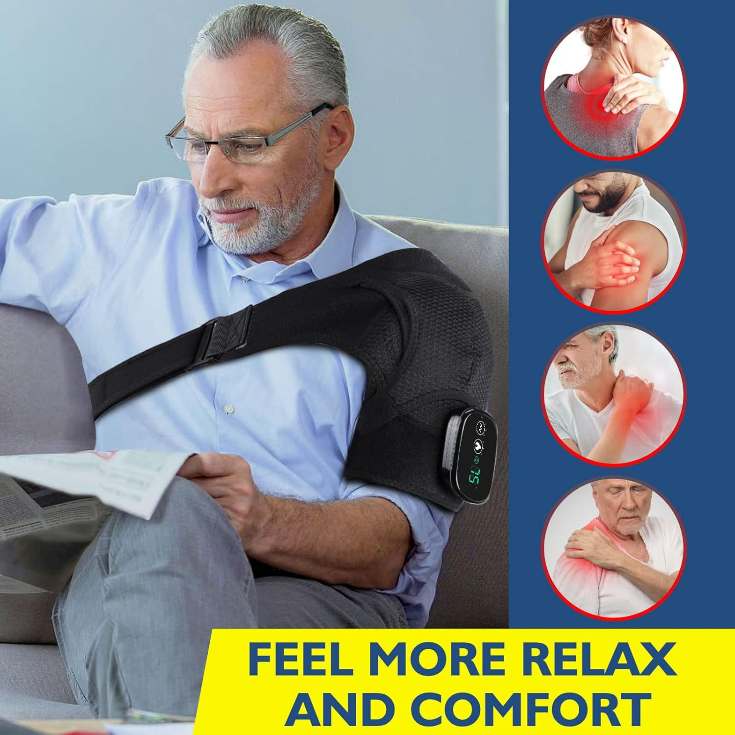 Cordless Heated Shoulder Brace with Vibration for Pain Relief and Massage