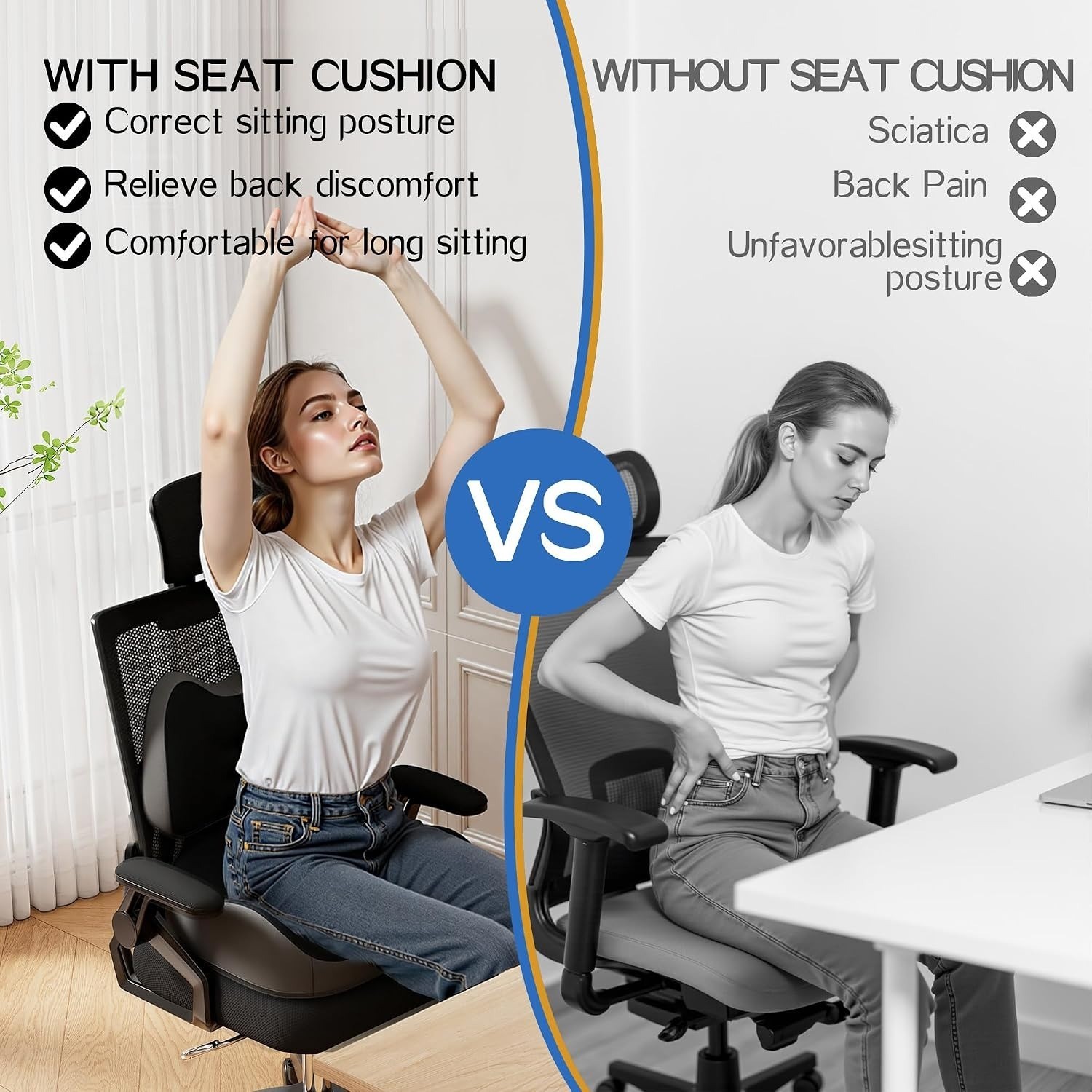 Ergonomic Memory Foam Seat Cushion & Lumbar Support for Sciatica & Back Pain