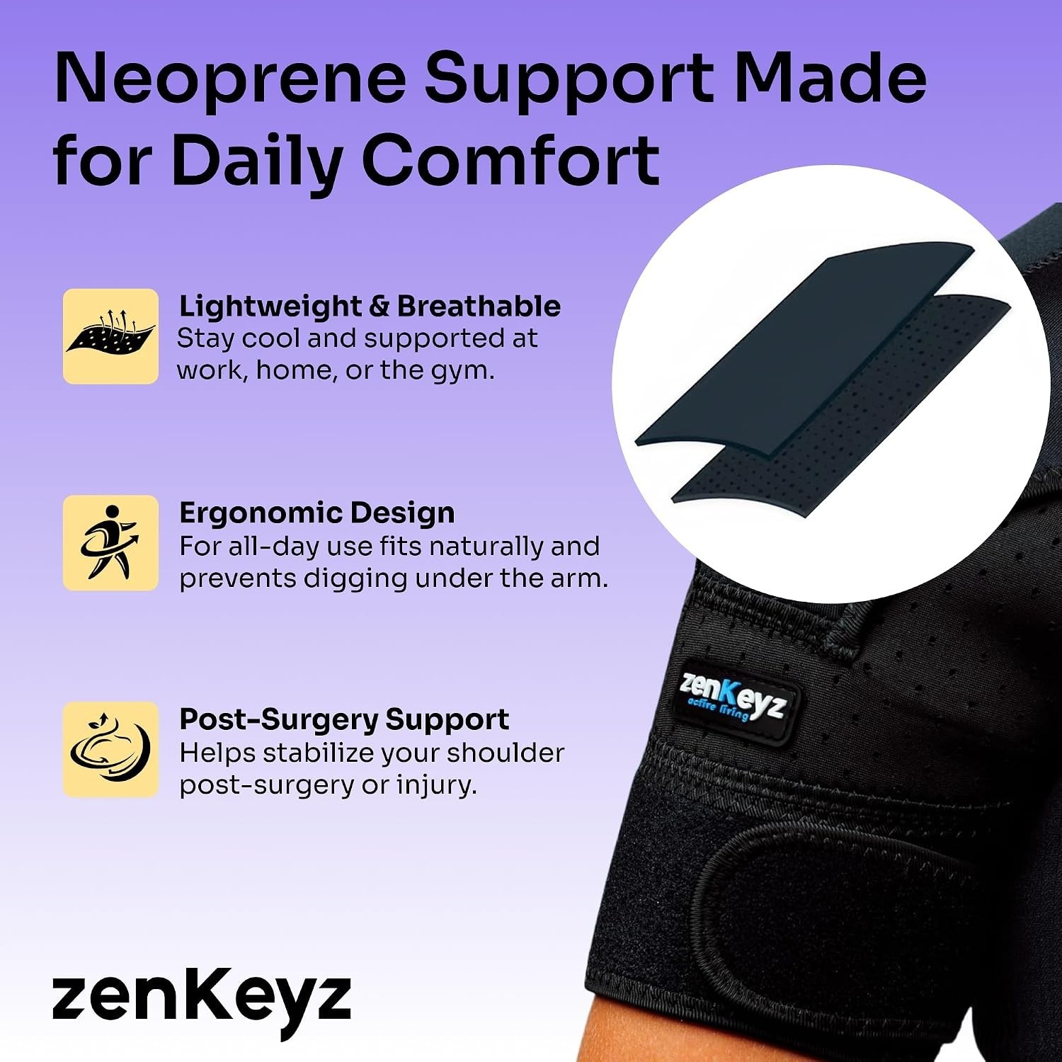 Shoulder Brace Men & Women Size XS/S (Chest 24-30″) Black Neoprene Compression